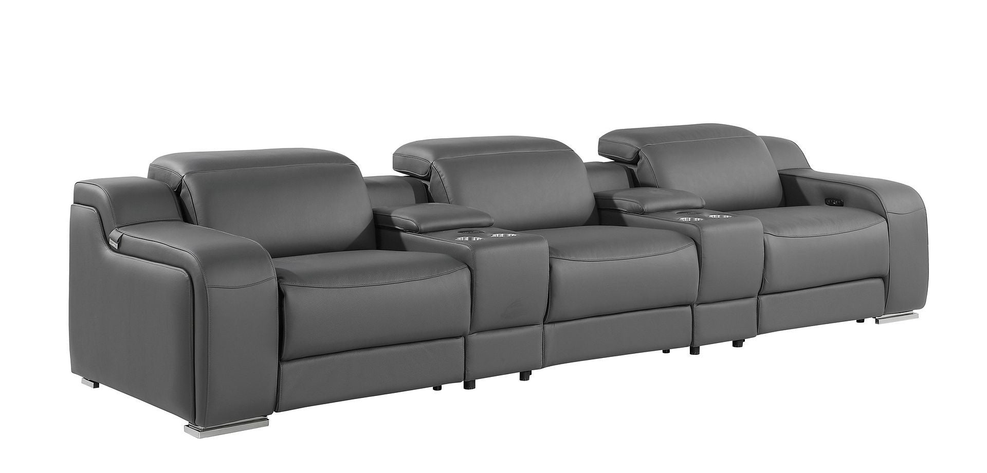 129" Dark Gray Italian Leather Reclining USB Sofa-3