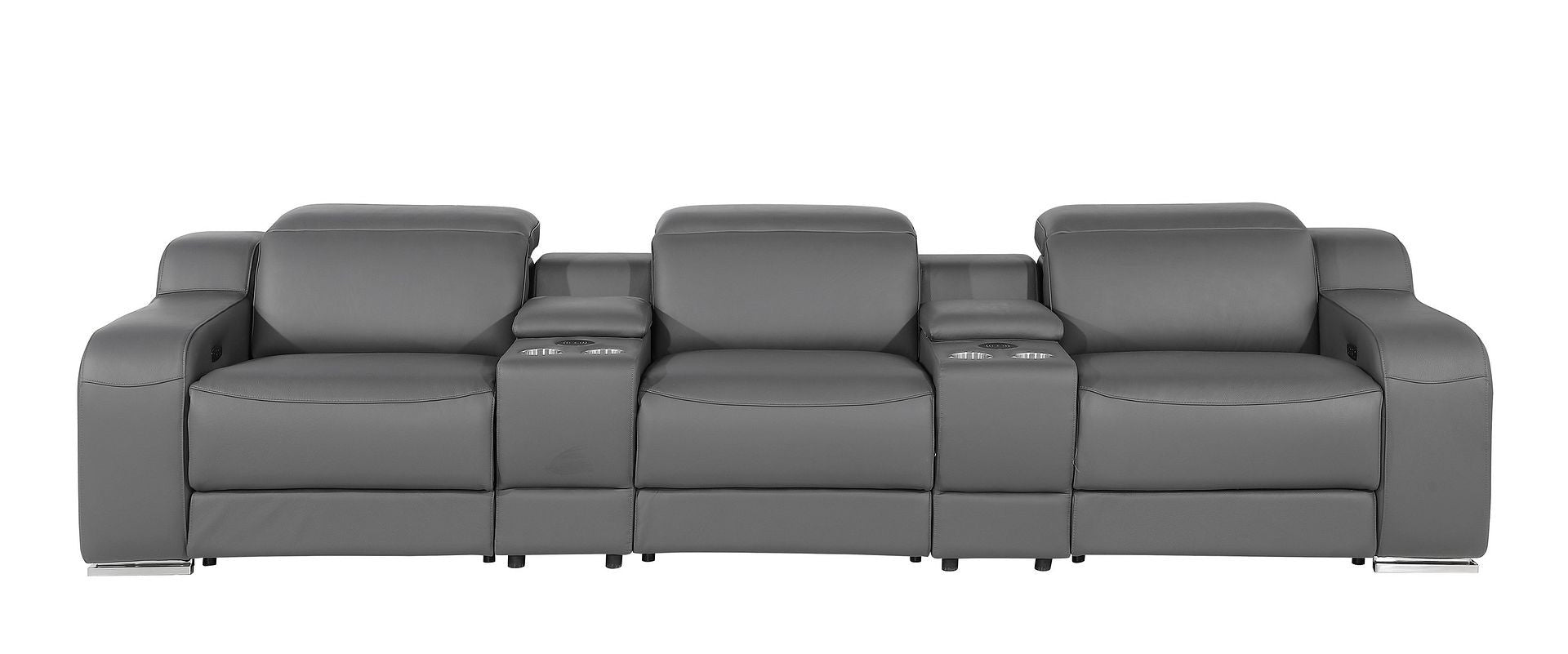 129" Dark Gray Italian Leather Reclining USB Sofa-1