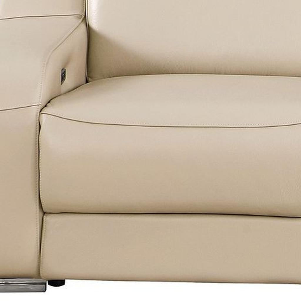 103" Beige Italian Leather Reclining USB Sofa-6