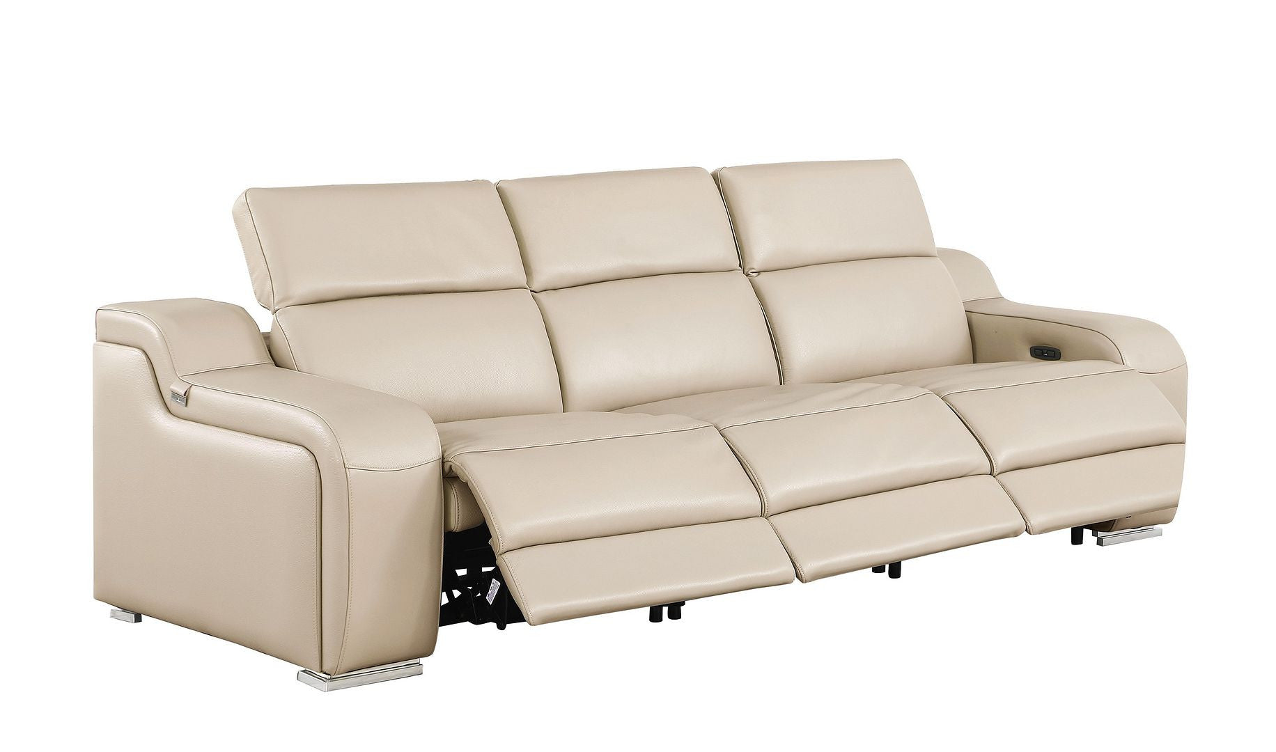 103" Beige Italian Leather Reclining USB Sofa-3