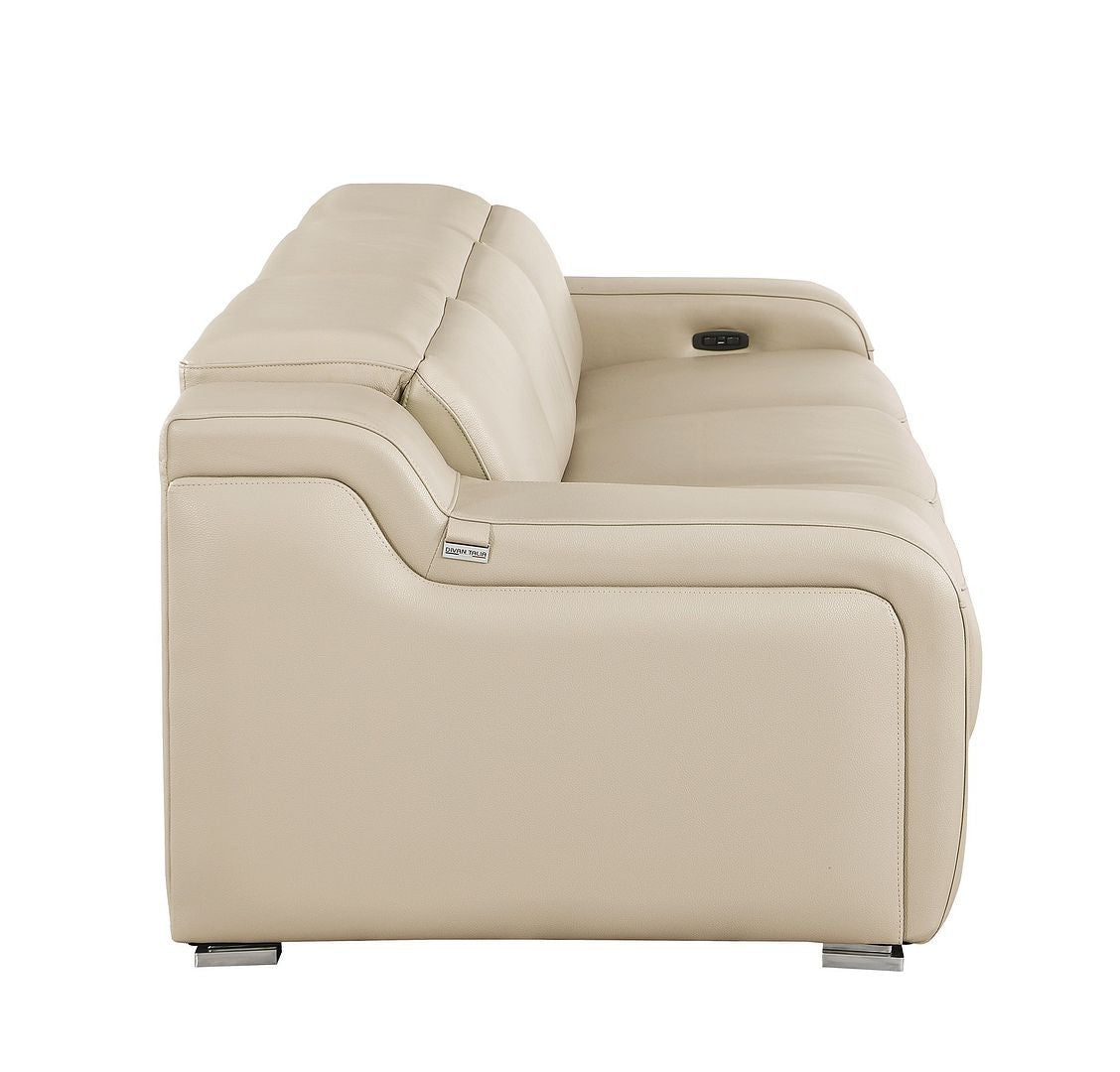 103" Beige Italian Leather Reclining USB Sofa-4