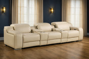 129" Beige Italian Leather Reclining USB Sofa-0