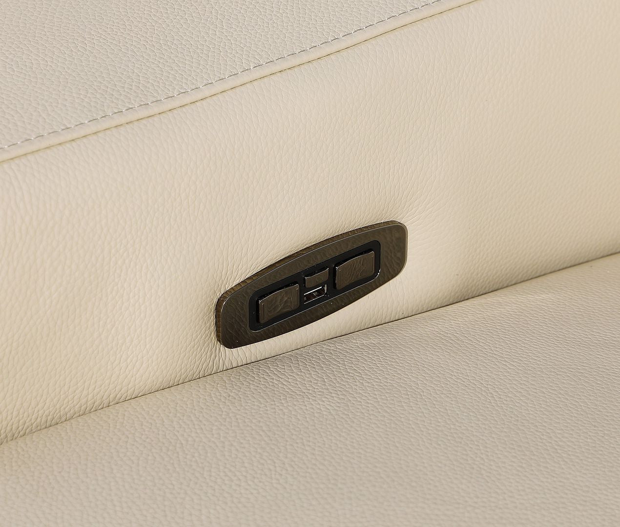 129" Beige Italian Leather Reclining USB Sofa-5