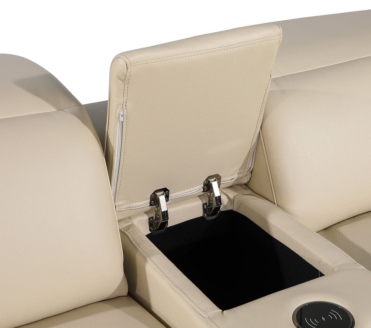 129" Beige Italian Leather Reclining USB Sofa-6