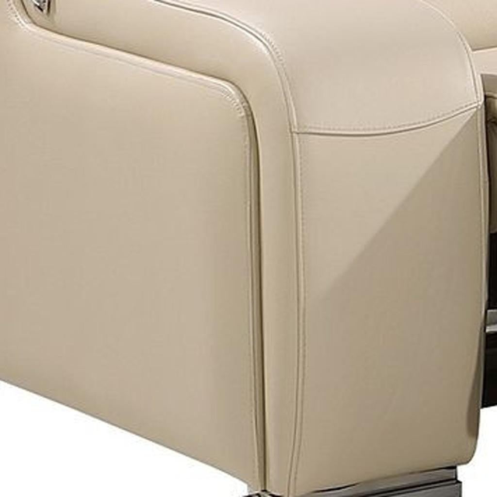 129" Beige Italian Leather Reclining USB Sofa-3