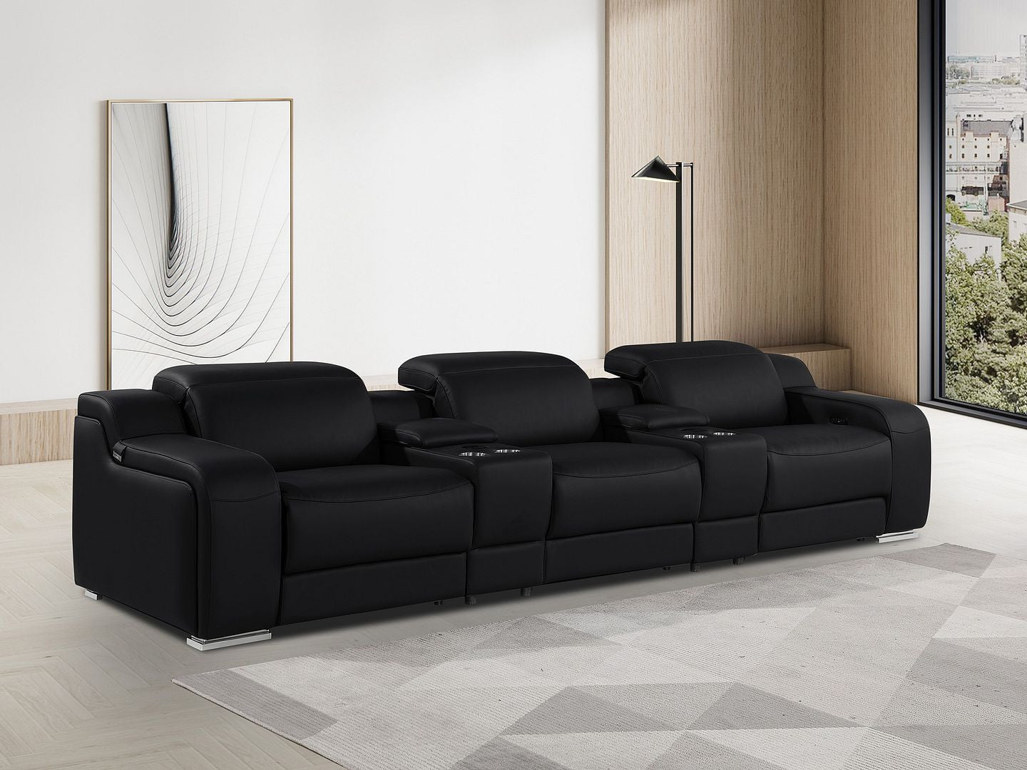 129" Black Italian Leather Reclining USB Sofa-6