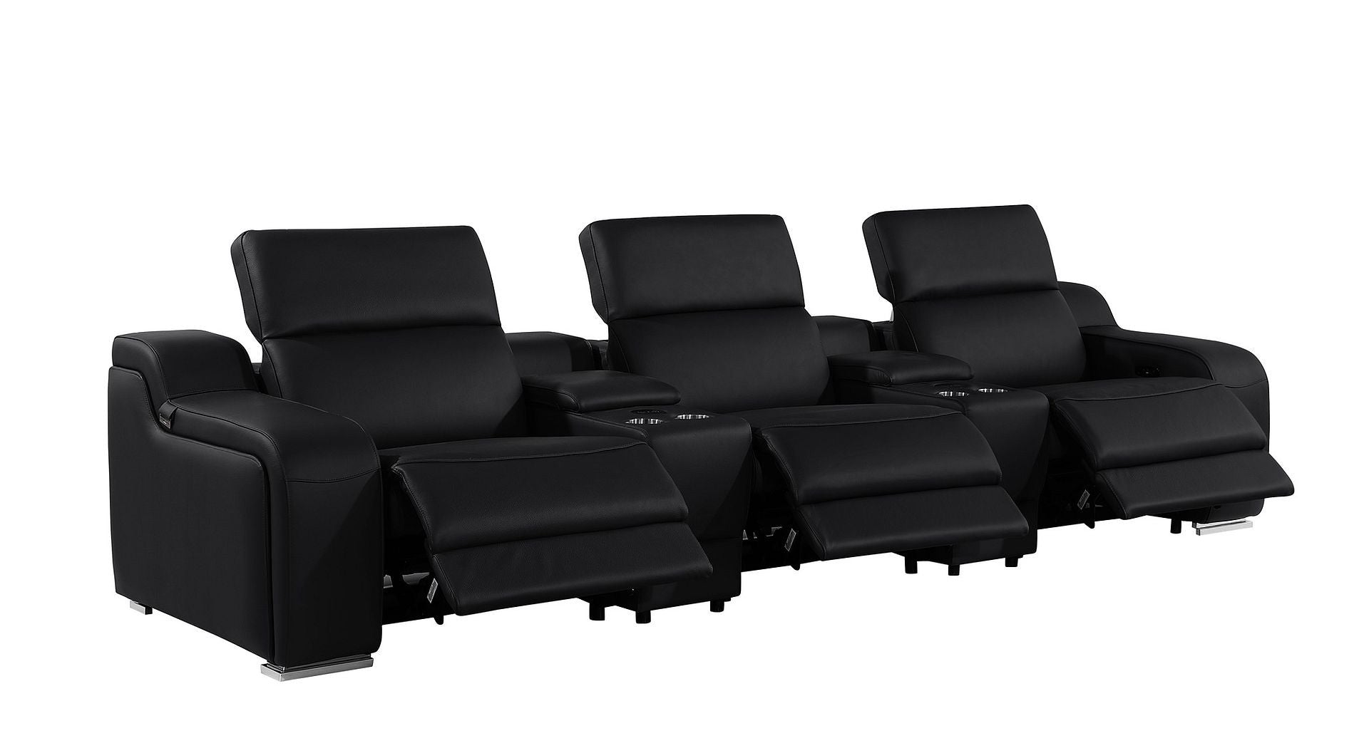 129" Black Italian Leather Reclining USB Sofa-3