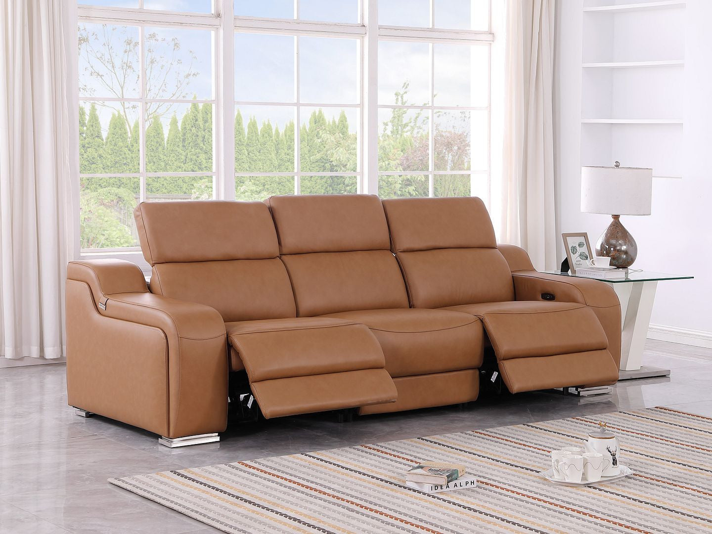103" Chestnut Italian Leather Reclining USB Sofa-8