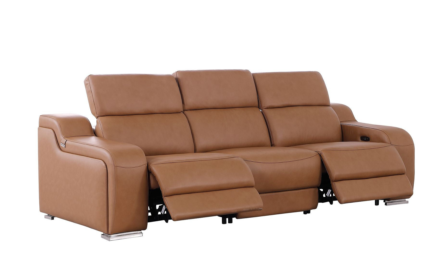 103" Chestnut Italian Leather Reclining USB Sofa-3