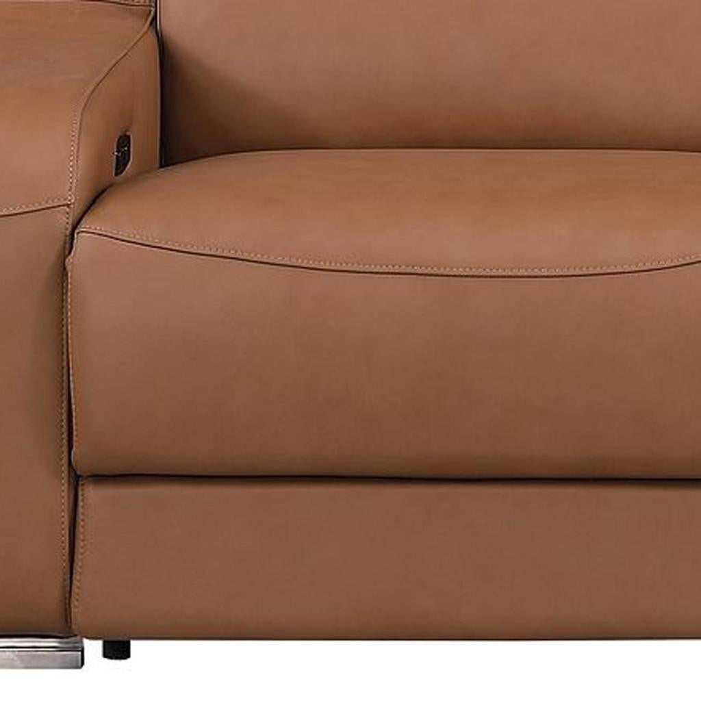 103" Chestnut Italian Leather Reclining USB Sofa-5