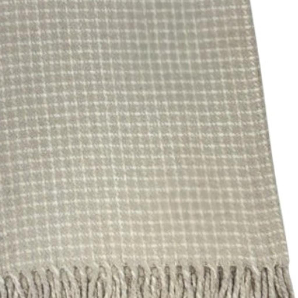 50" X 67" Sand And Cream Cotton Blend Woven Plaid Throw Blanket with Fringe-Throws & Blankets-DECOROLALA