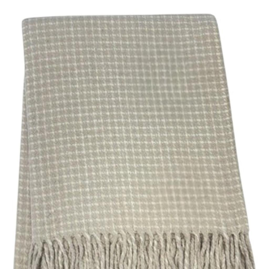 50" X 67" Sand And Cream Cotton Blend Woven Plaid Throw Blanket with Fringe-Throws & Blankets-DECOROLALA
