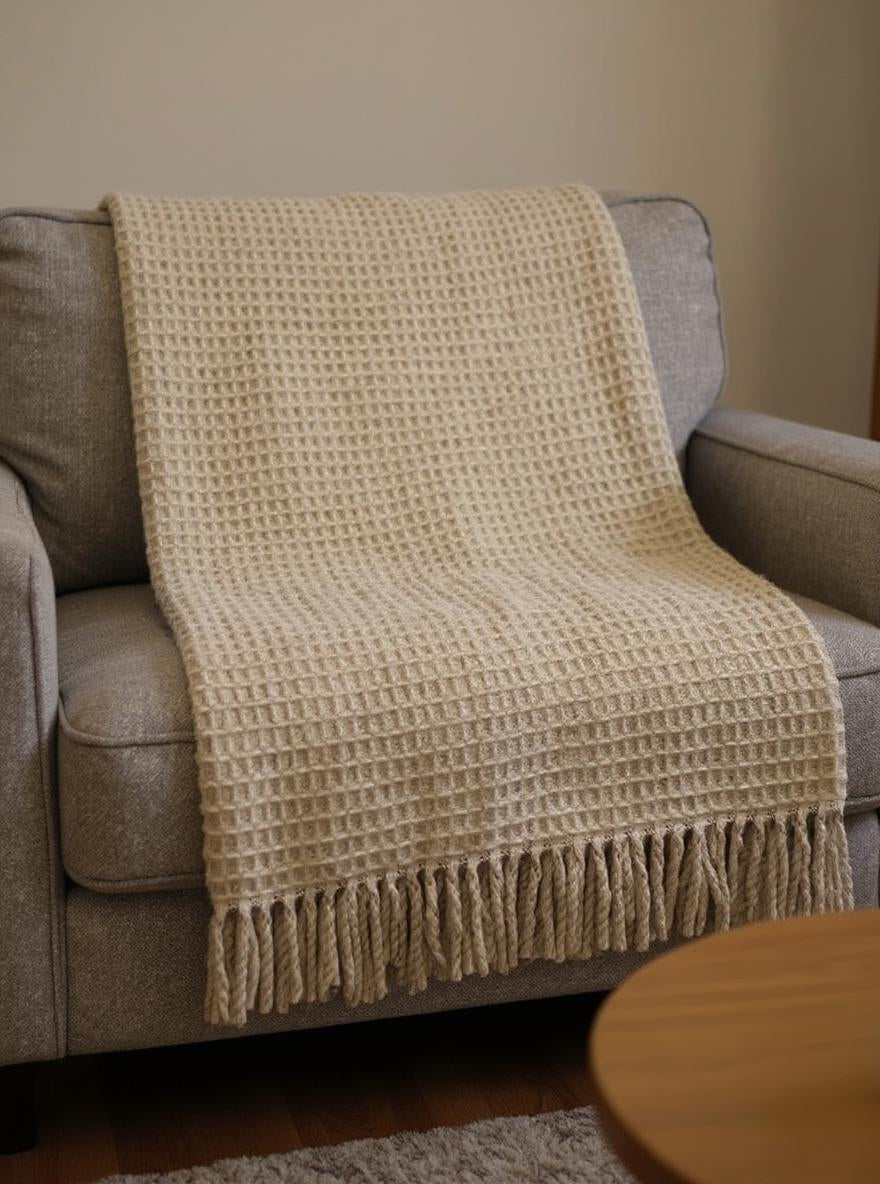 55" X 70" Stone Cotton Blend Woven Plush Throw Blanket with Fringe-Throws & Blankets-DECOROLALA