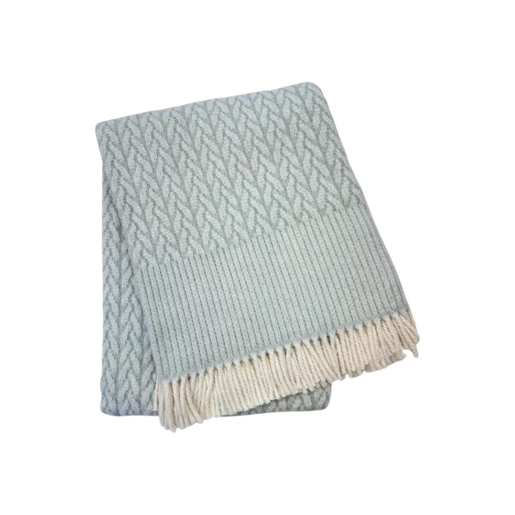 55" X 70" Sky Blue Cotton Blend Woven Plush Throw Blanket with Fringe-Throws & Blankets-DECOROLALA