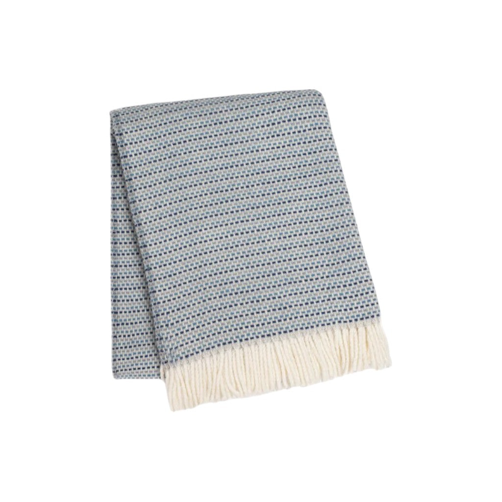 55" X 70" Denim Blue Cotton Blend Woven Plush Throw Blanket with Fringe-Throws & Blankets-DECOROLALA
