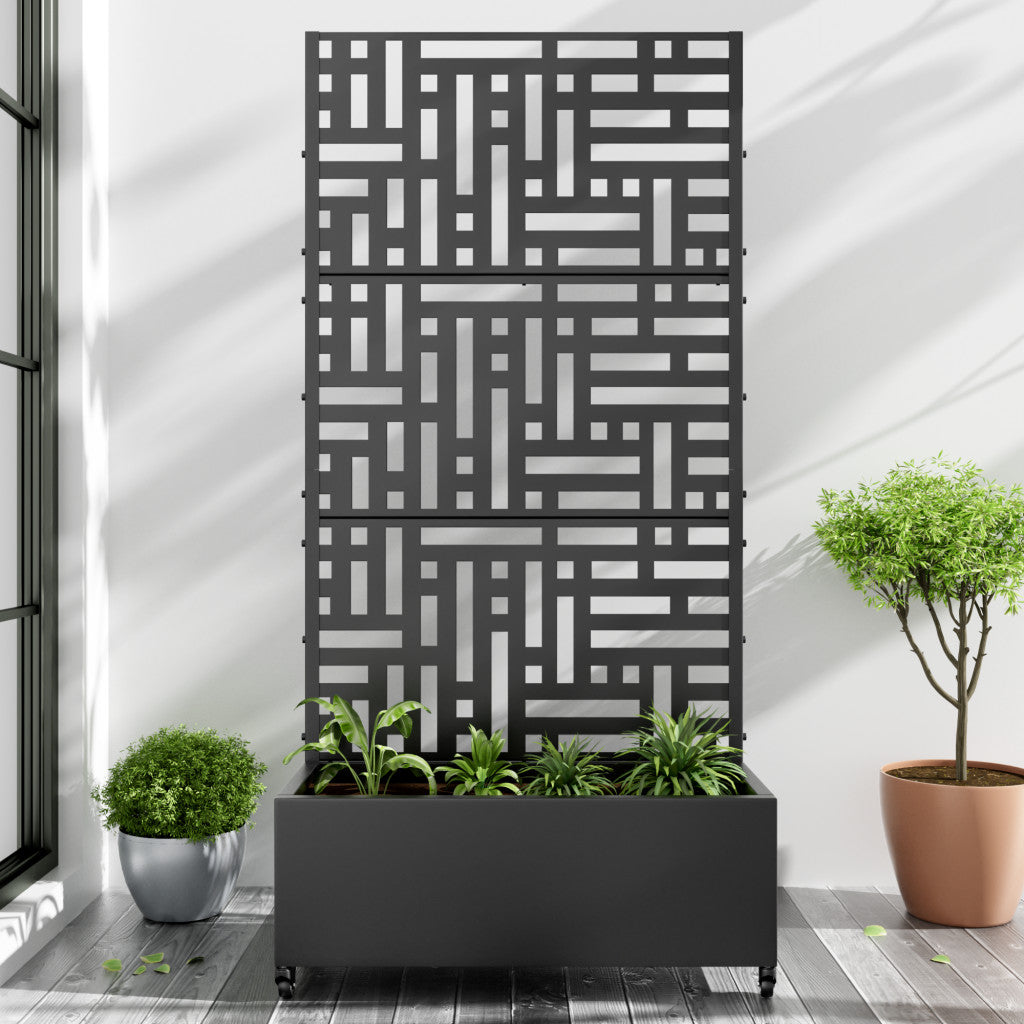 35" Black Metal Indoor Outdoor Rectangular Planter Box-0