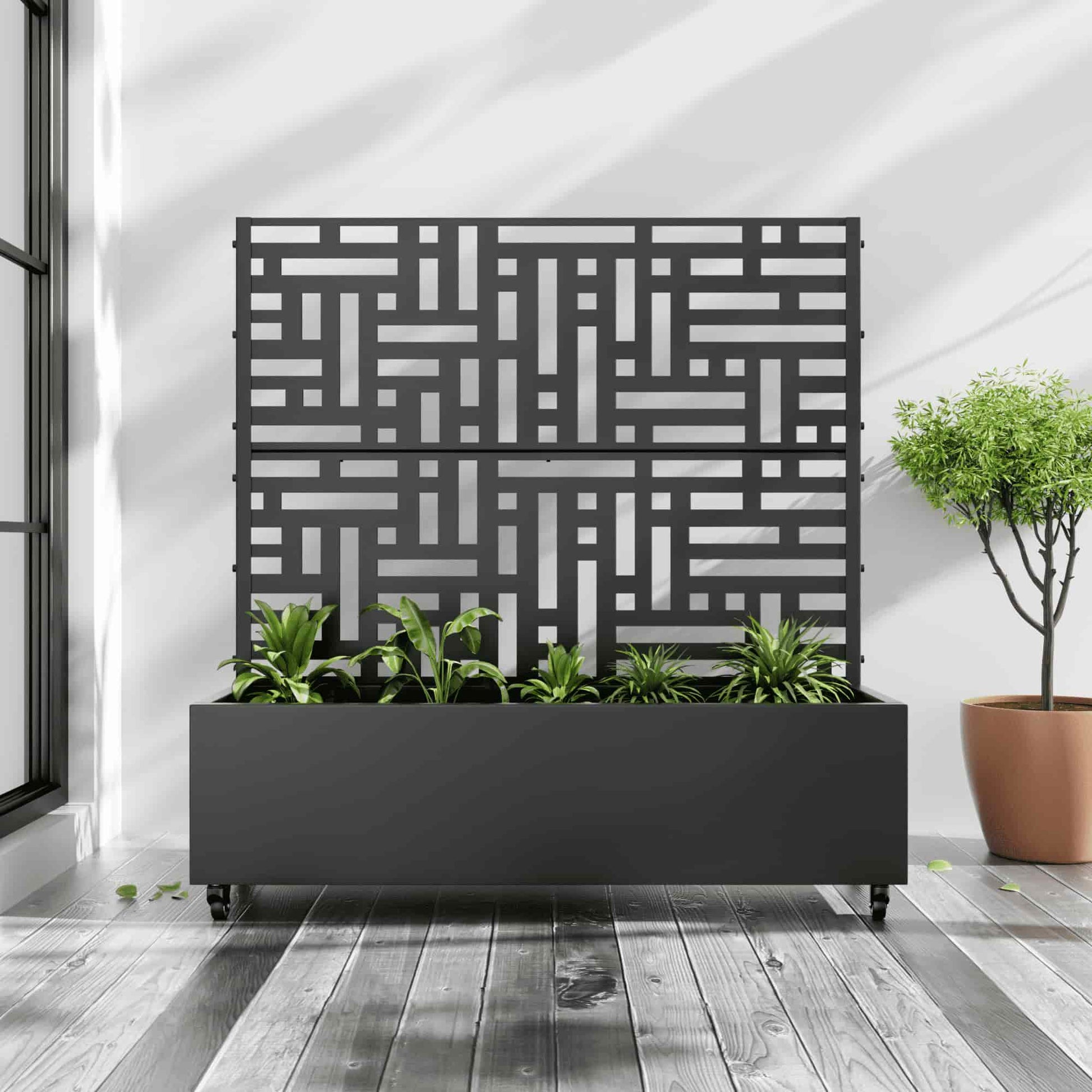47" Black Metal Indoor Outdoor Rectangular Planter Box-0