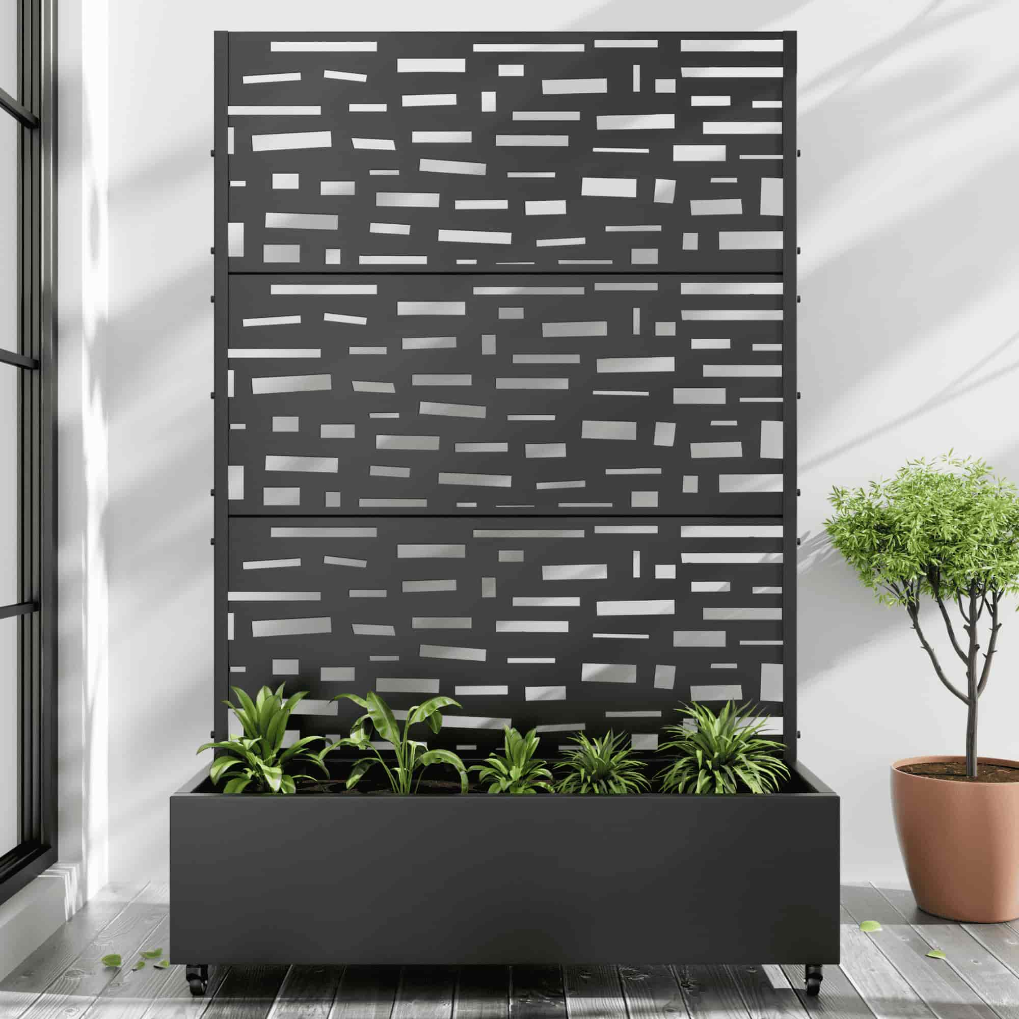 47" Black Metal Indoor Outdoor Rectangular Planter Box-0