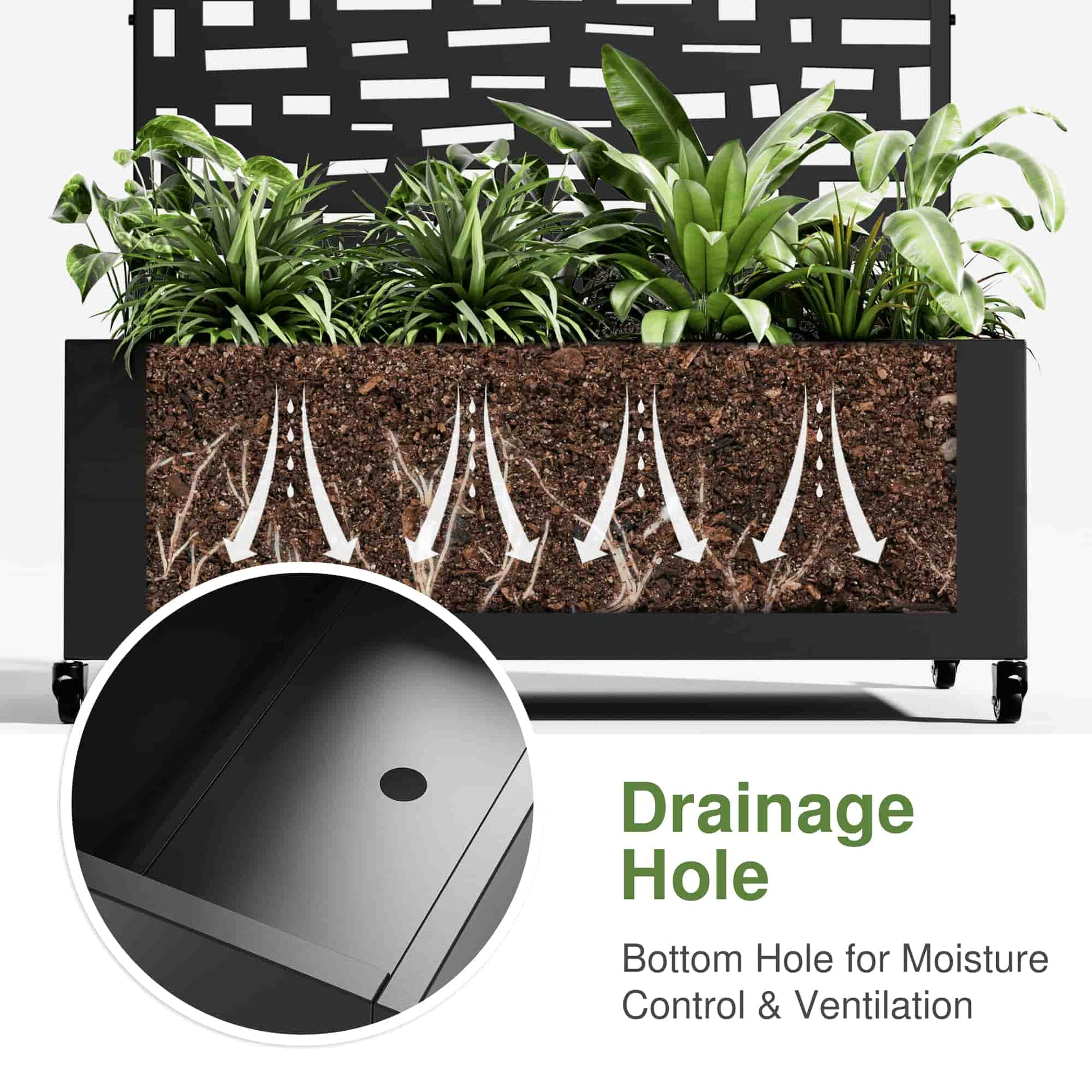 47" Black Metal Indoor Outdoor Rectangular Planter Box-5