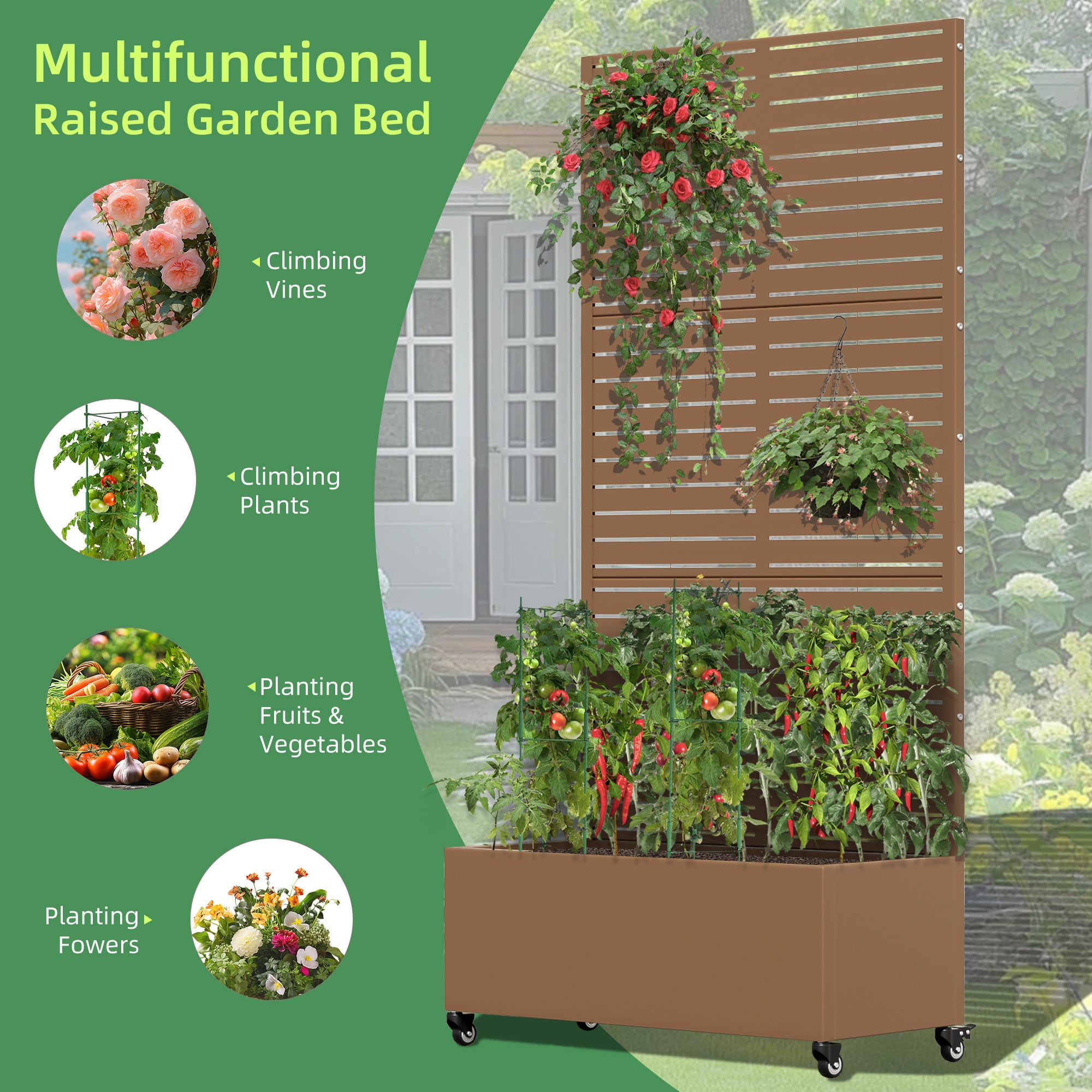 35" Brown Metal Indoor Outdoor Rectangular Planter Box-7