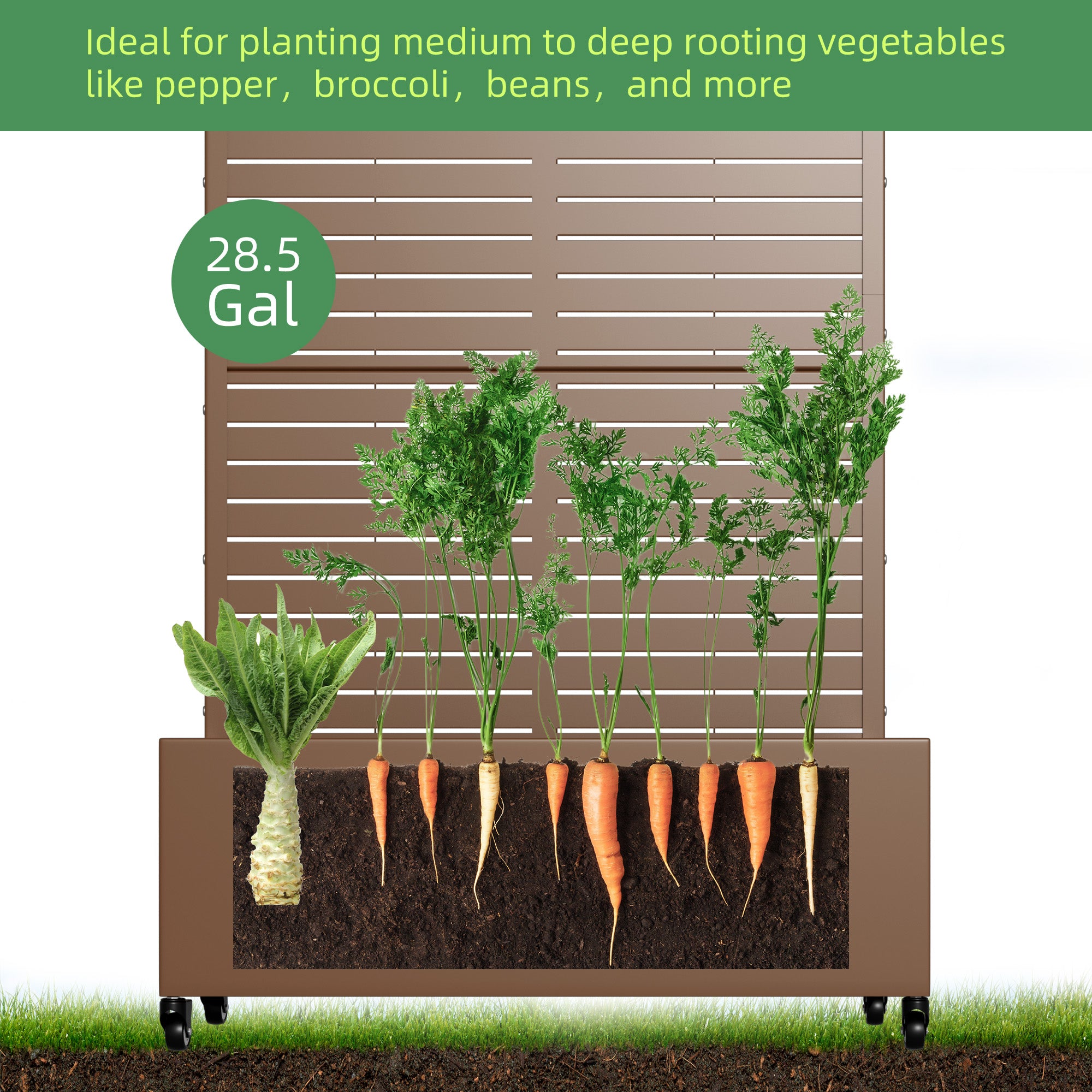 35" Brown Metal Indoor Outdoor Rectangular Planter Box-5