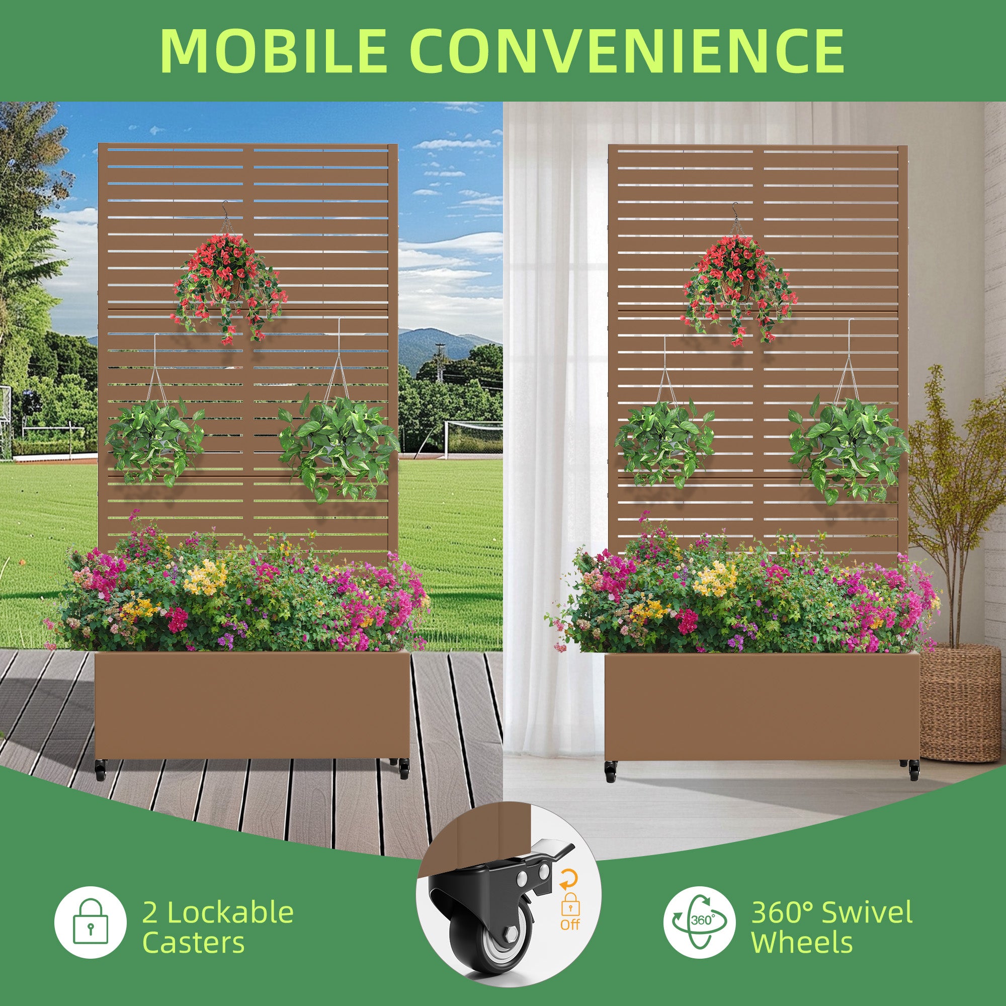 35" Brown Metal Indoor Outdoor Rectangular Planter Box-6