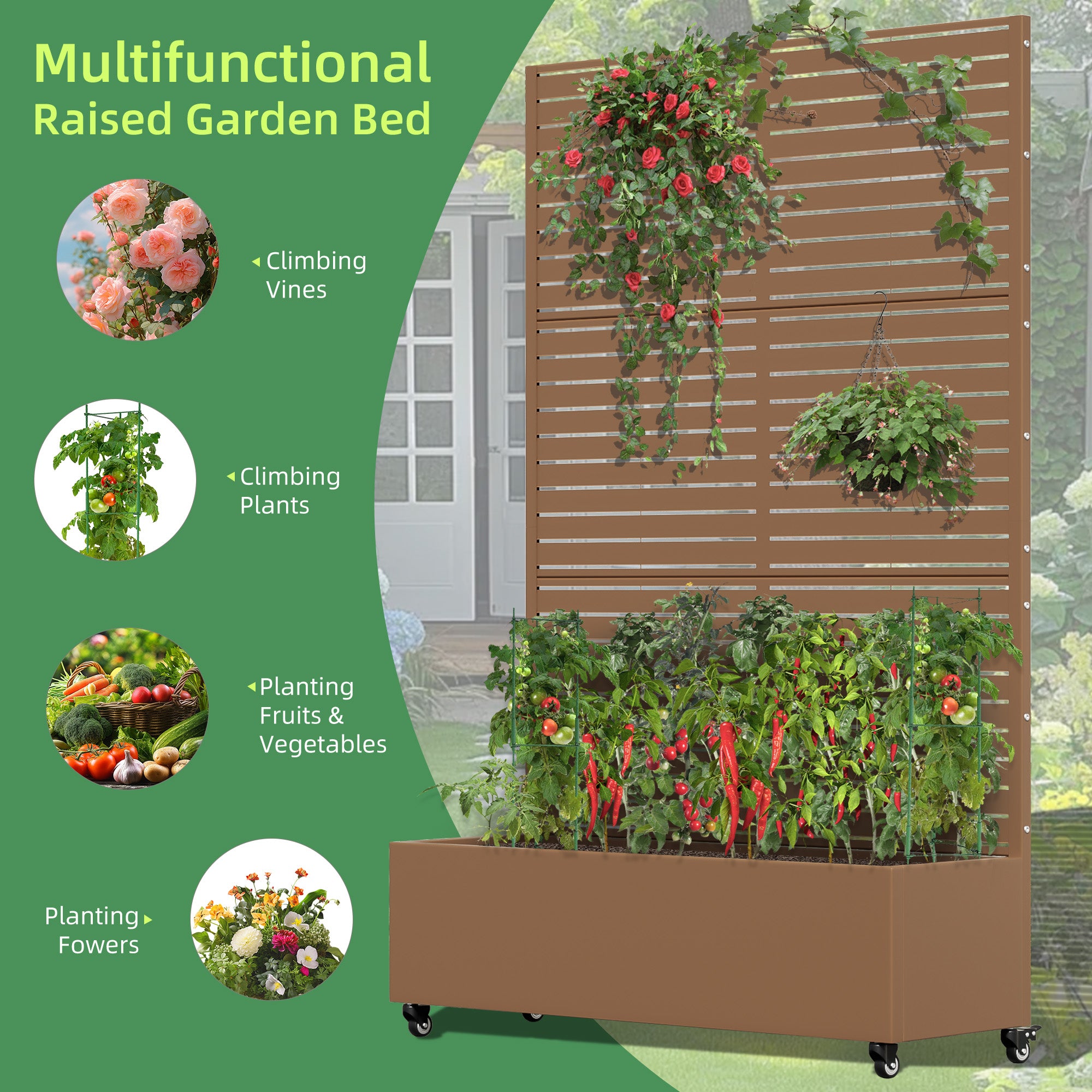 47" Brown Metal Indoor Outdoor Rectangular Planter Box-6
