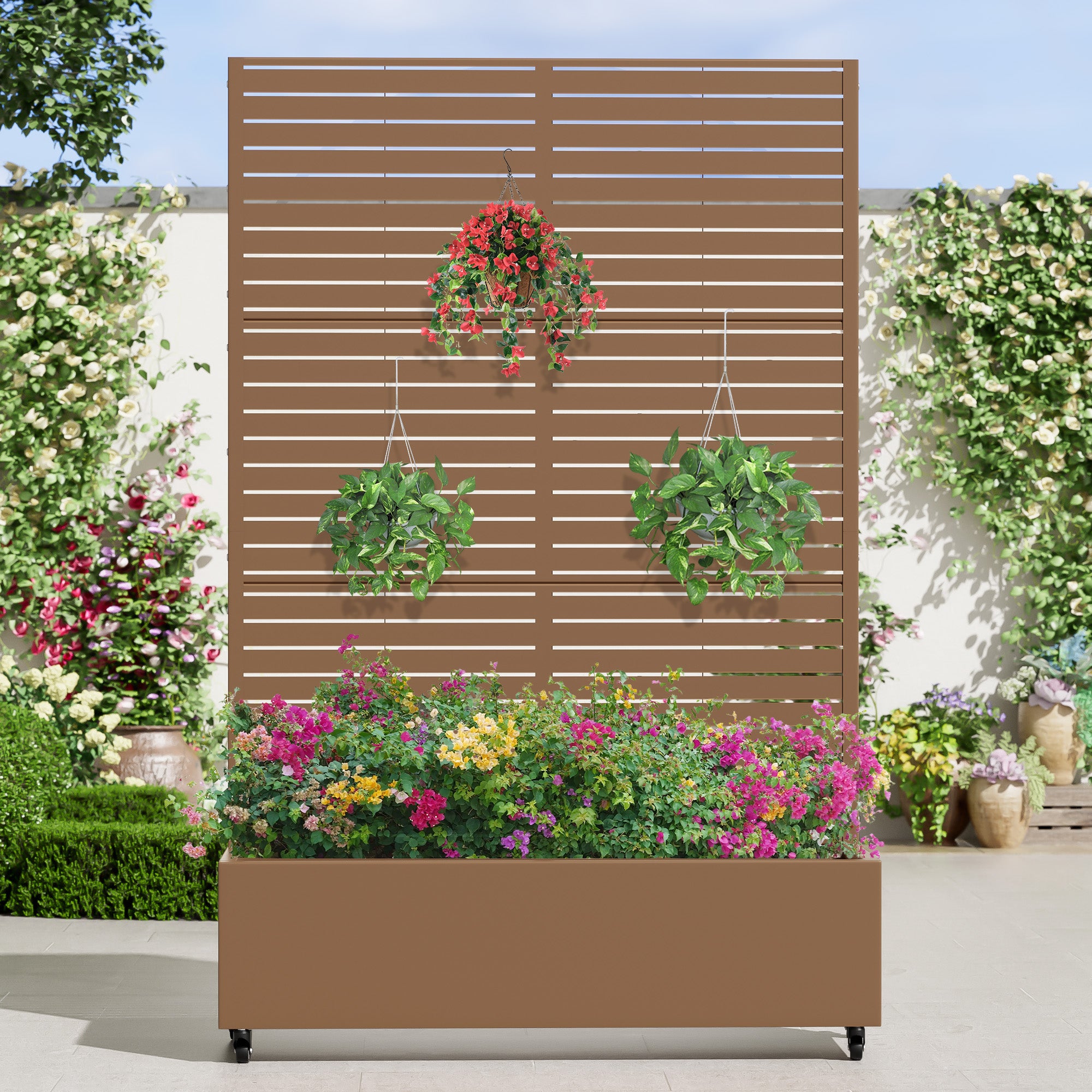 47" Brown Metal Indoor Outdoor Rectangular Planter Box-0