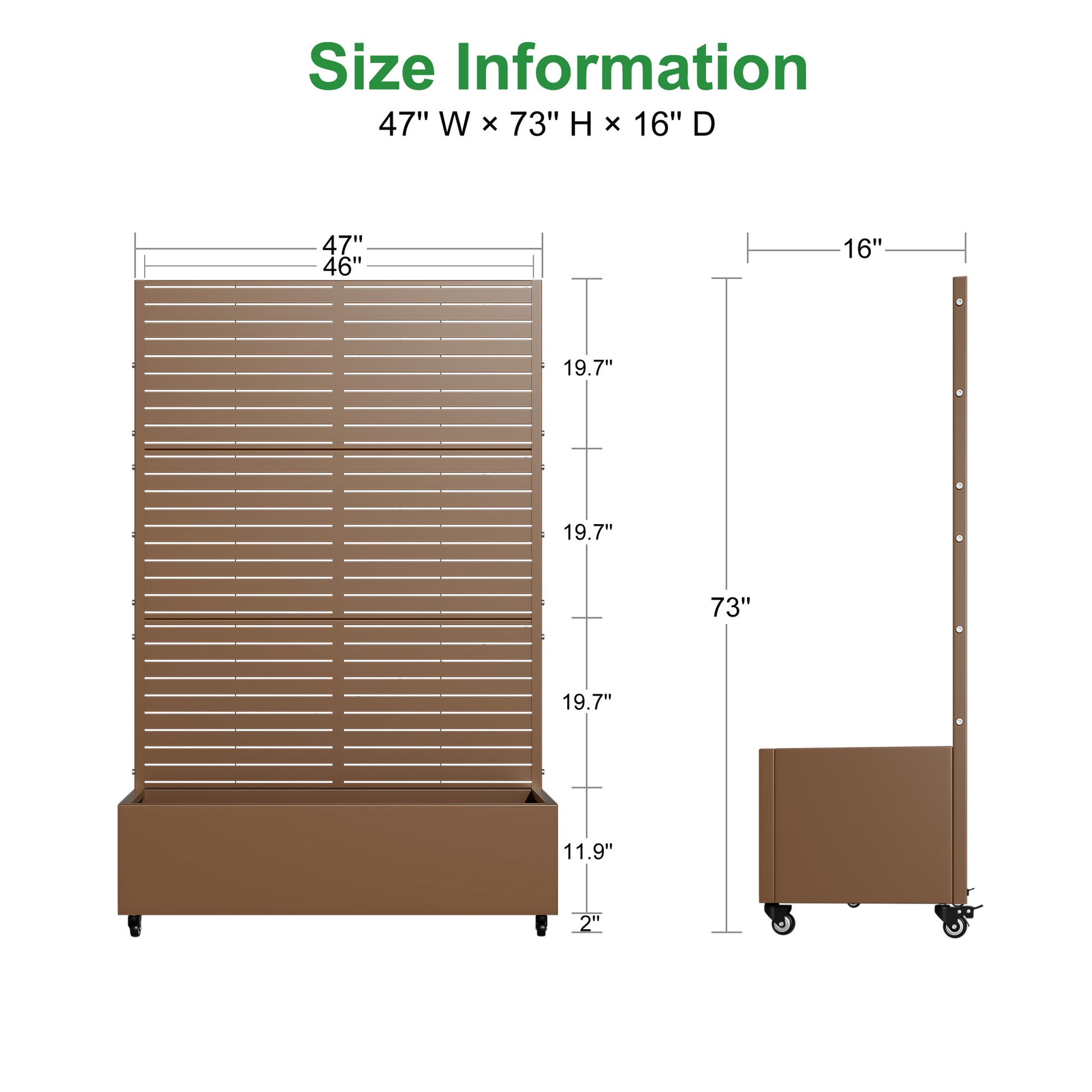 47" Brown Metal Indoor Outdoor Rectangular Planter Box-3