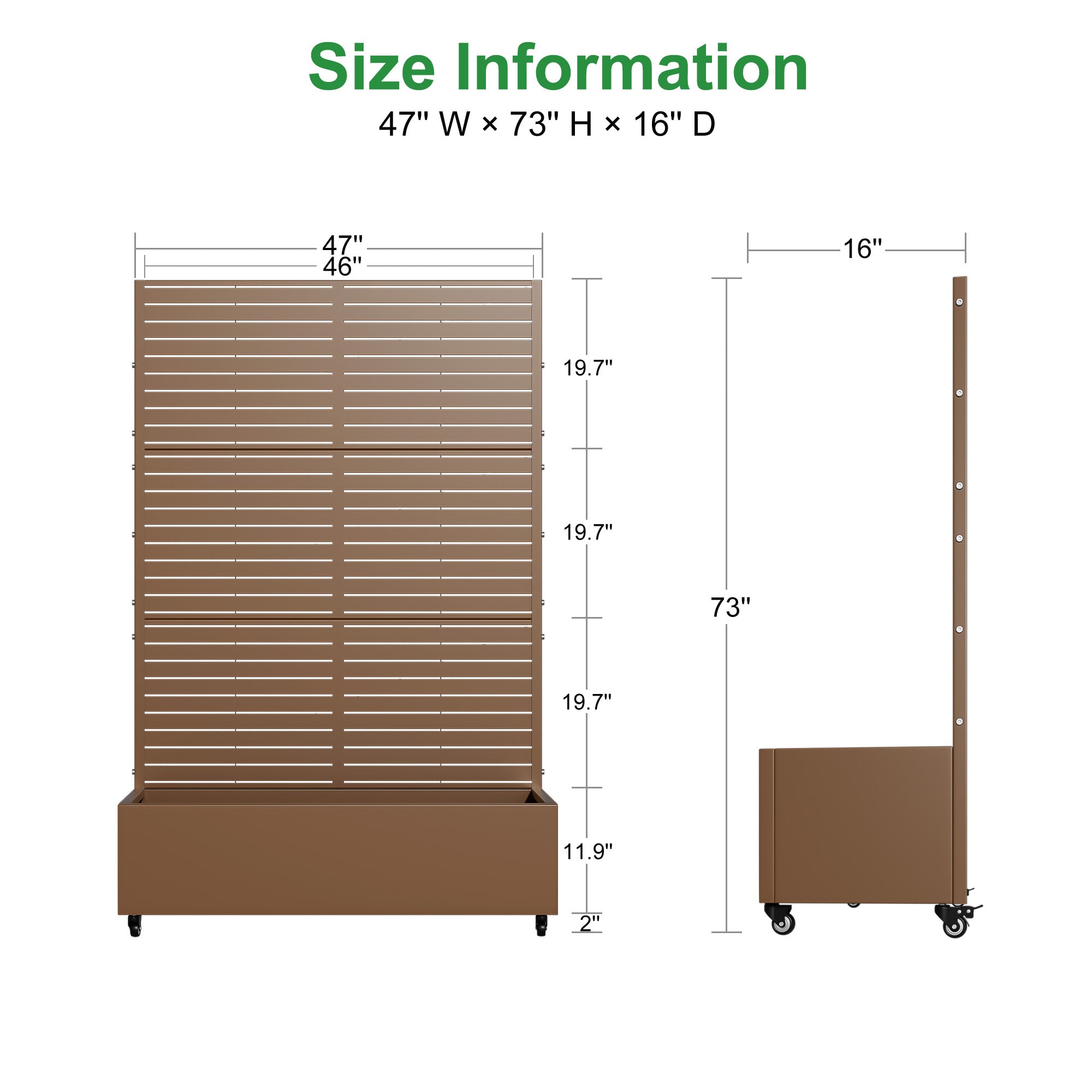 47" Brown Metal Indoor Outdoor Rectangular Planter Box-3