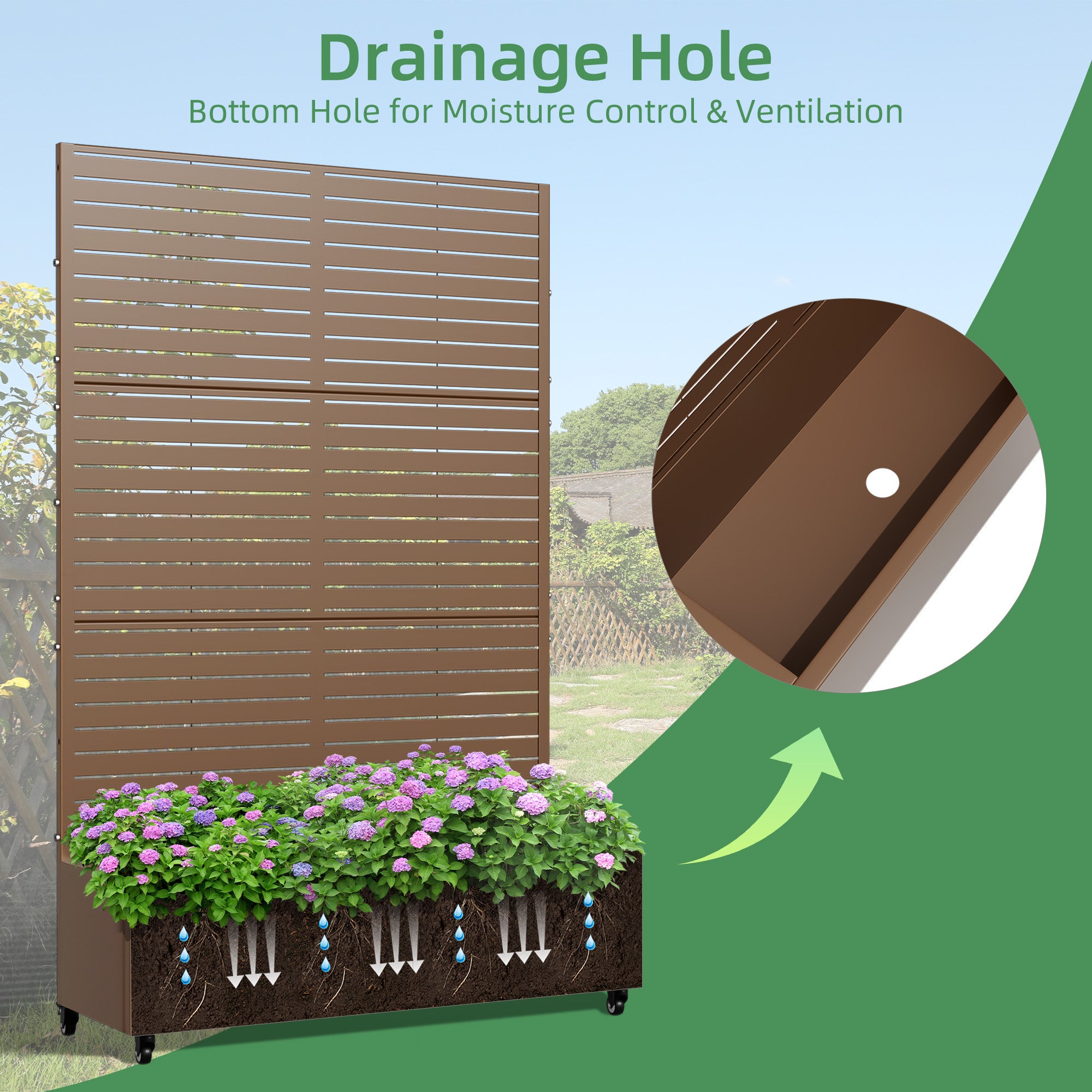 47" Brown Metal Indoor Outdoor Rectangular Planter Box-5
