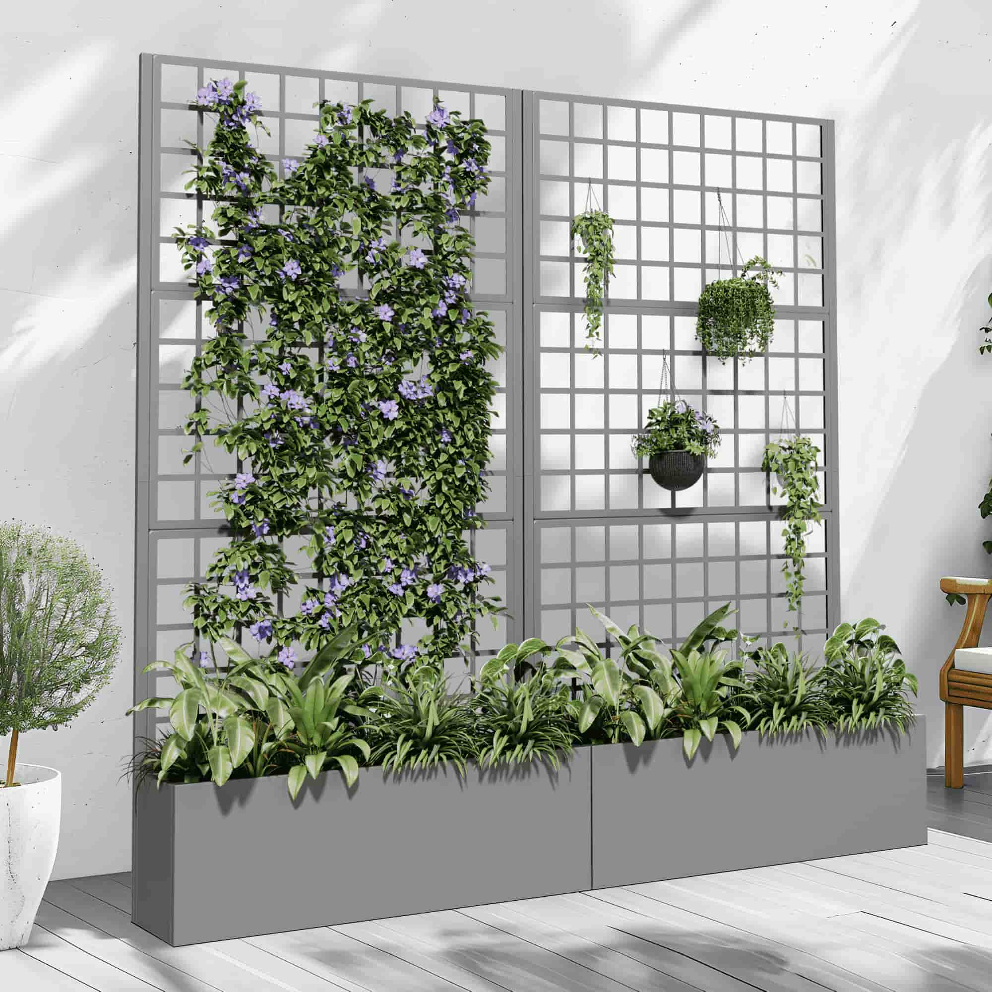 35" Gray Metal Indoor Outdoor Rectangular Planter Box-2