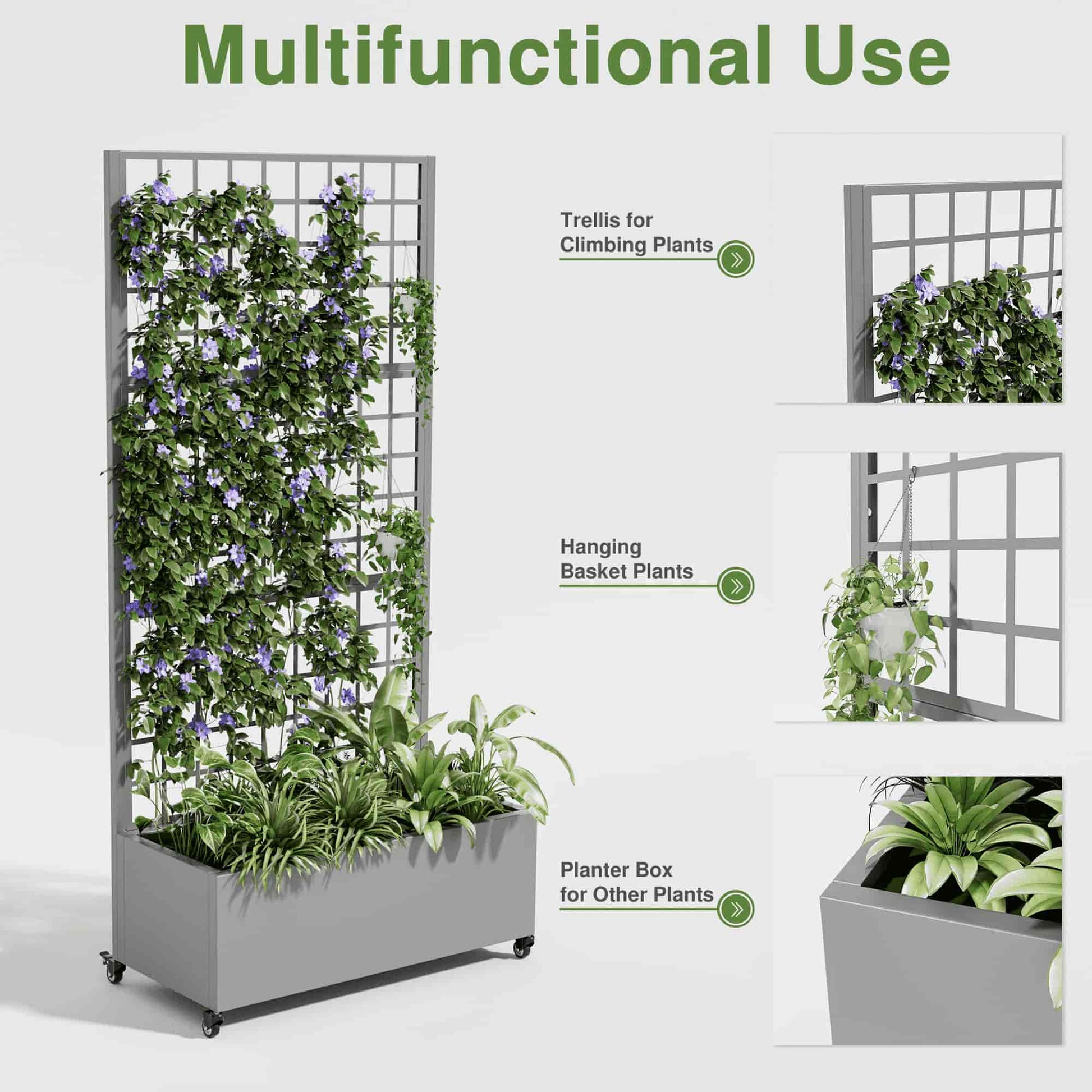 35" Gray Metal Indoor Outdoor Rectangular Planter Box-5