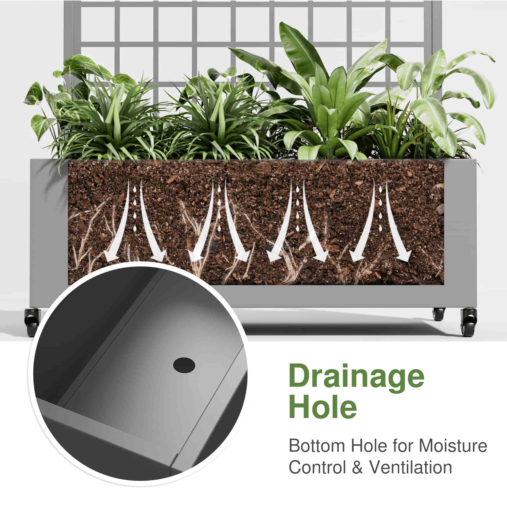 35" Gray Metal Indoor Outdoor Rectangular Planter Box-6