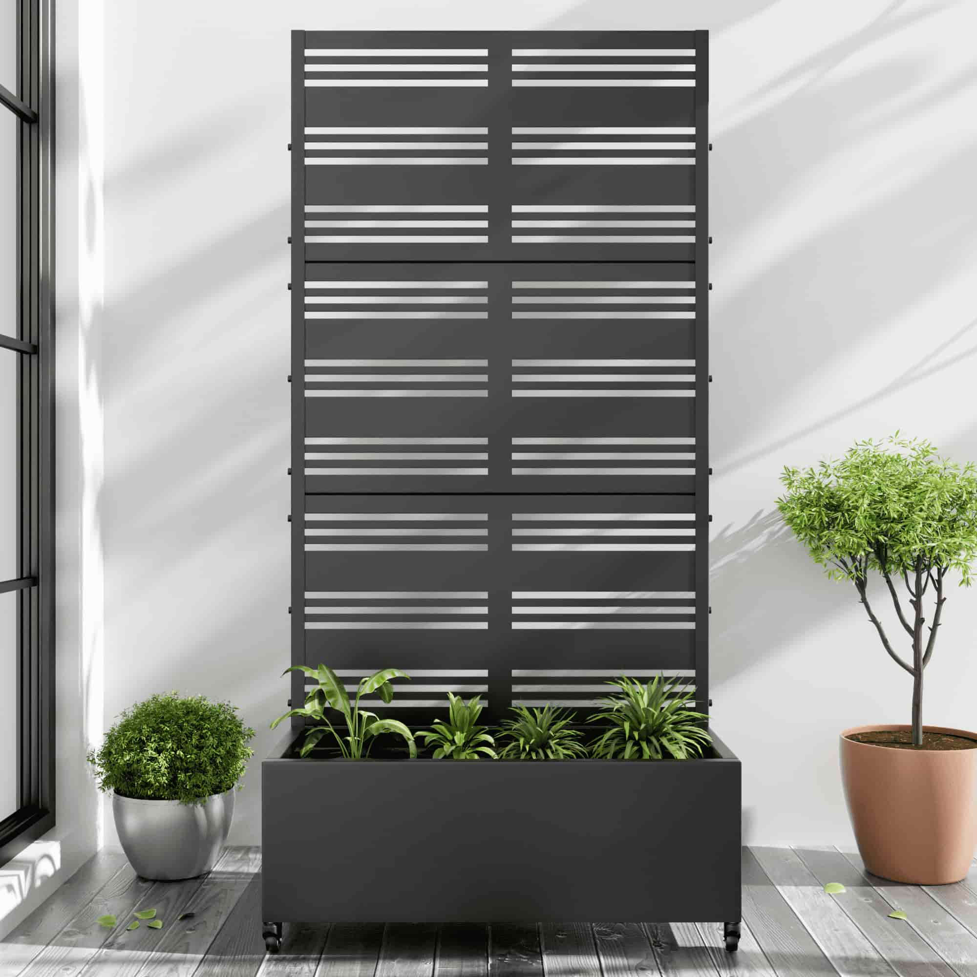 35" Black Metal Indoor Outdoor Rectangular Planter Box-0
