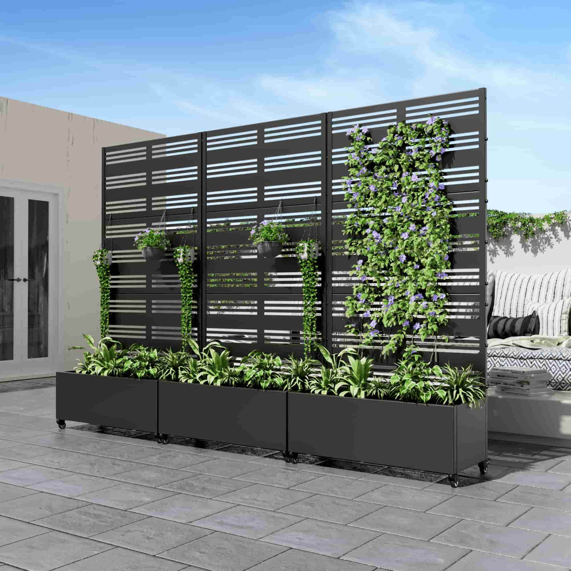35" Black Metal Indoor Outdoor Rectangular Planter Box-1