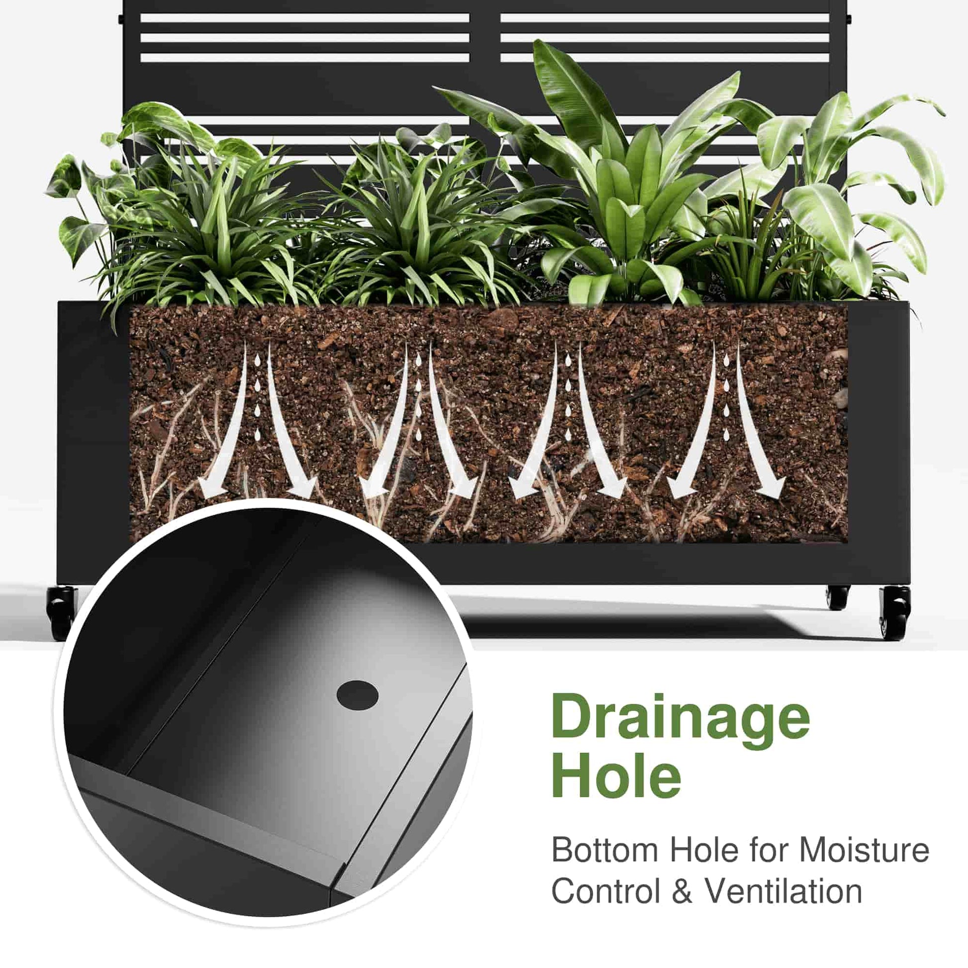 47" Black Metal Indoor Outdoor Rectangular Planter Box-5