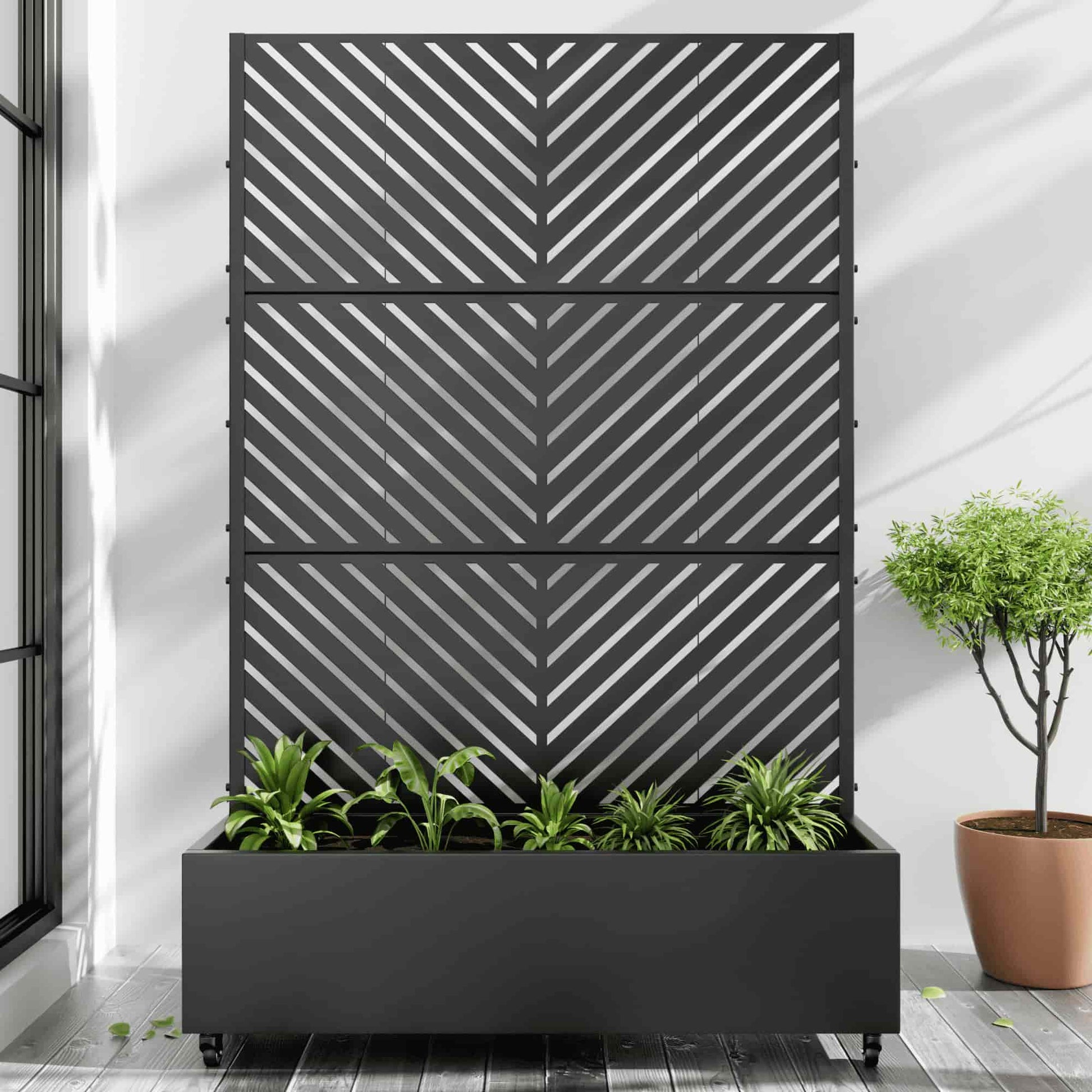 35" Black Metal Indoor Outdoor Rectangular Planter Box-0