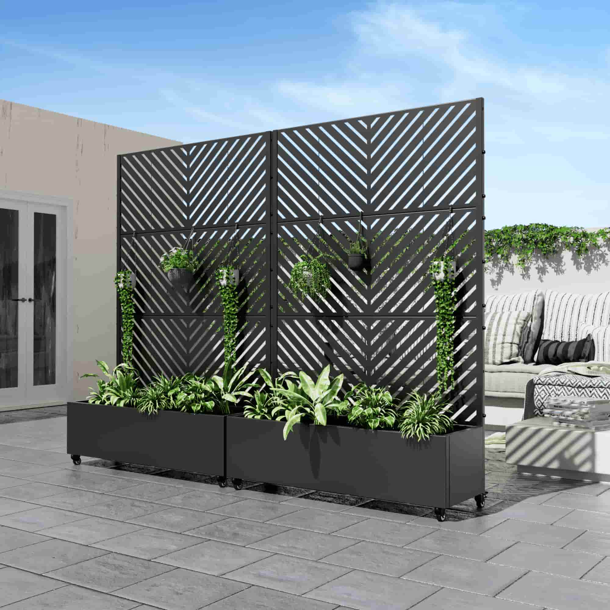 35" Black Metal Indoor Outdoor Rectangular Planter Box-1