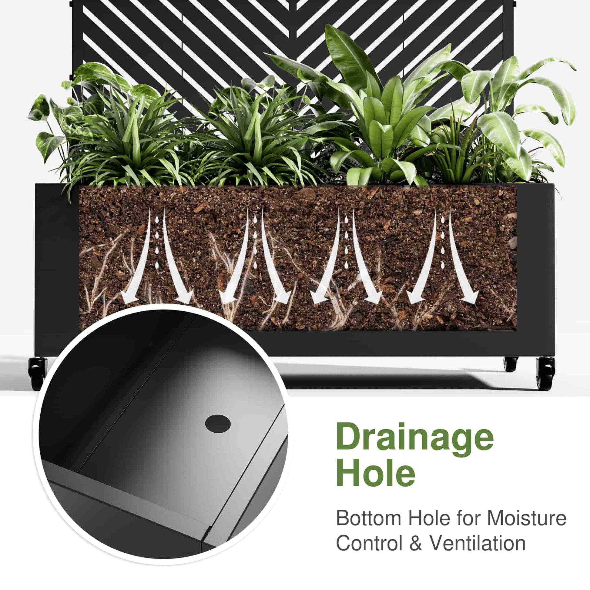35" Black Metal Indoor Outdoor Rectangular Planter Box-5