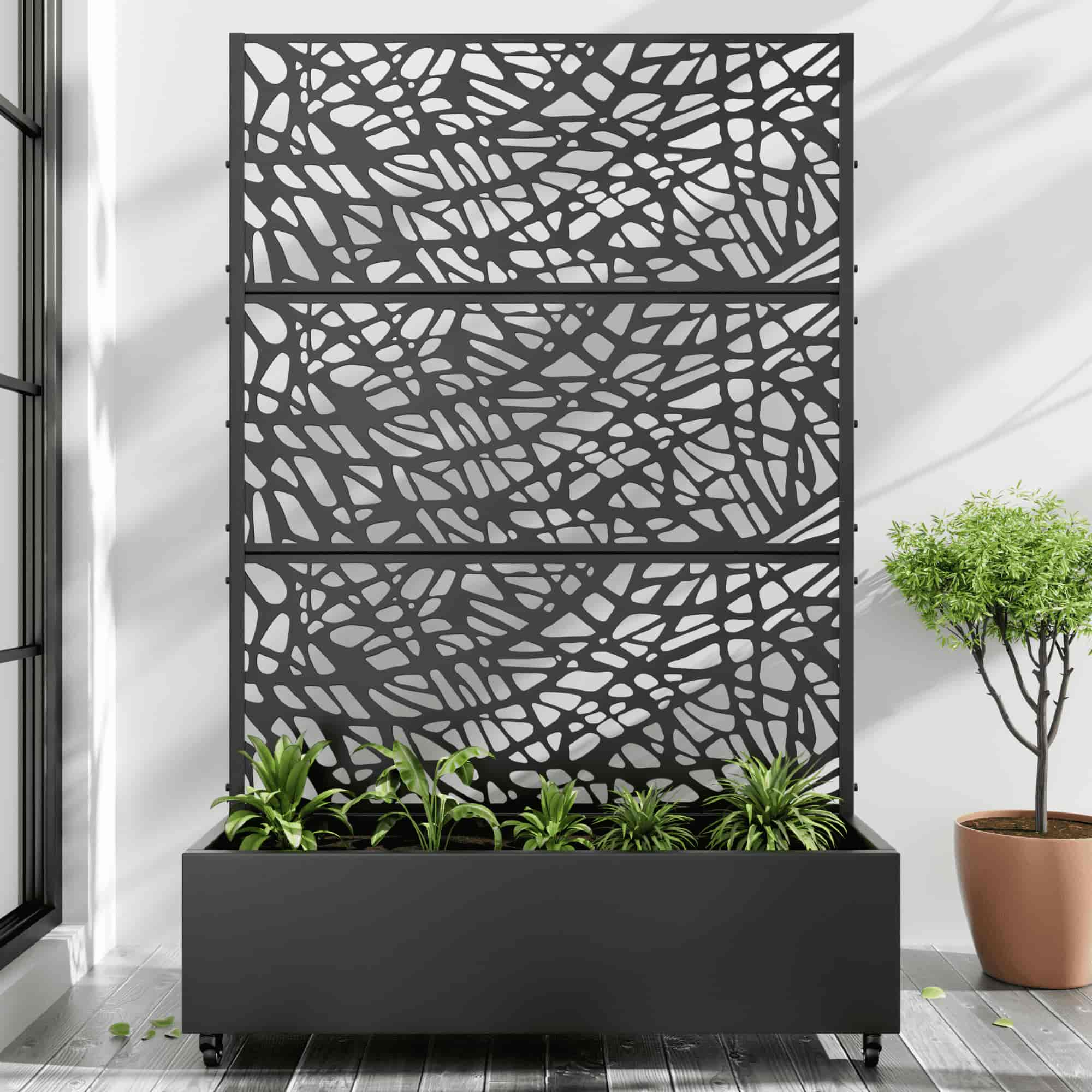 47" Black Metal Indoor Outdoor Rectangular Planter Box-0