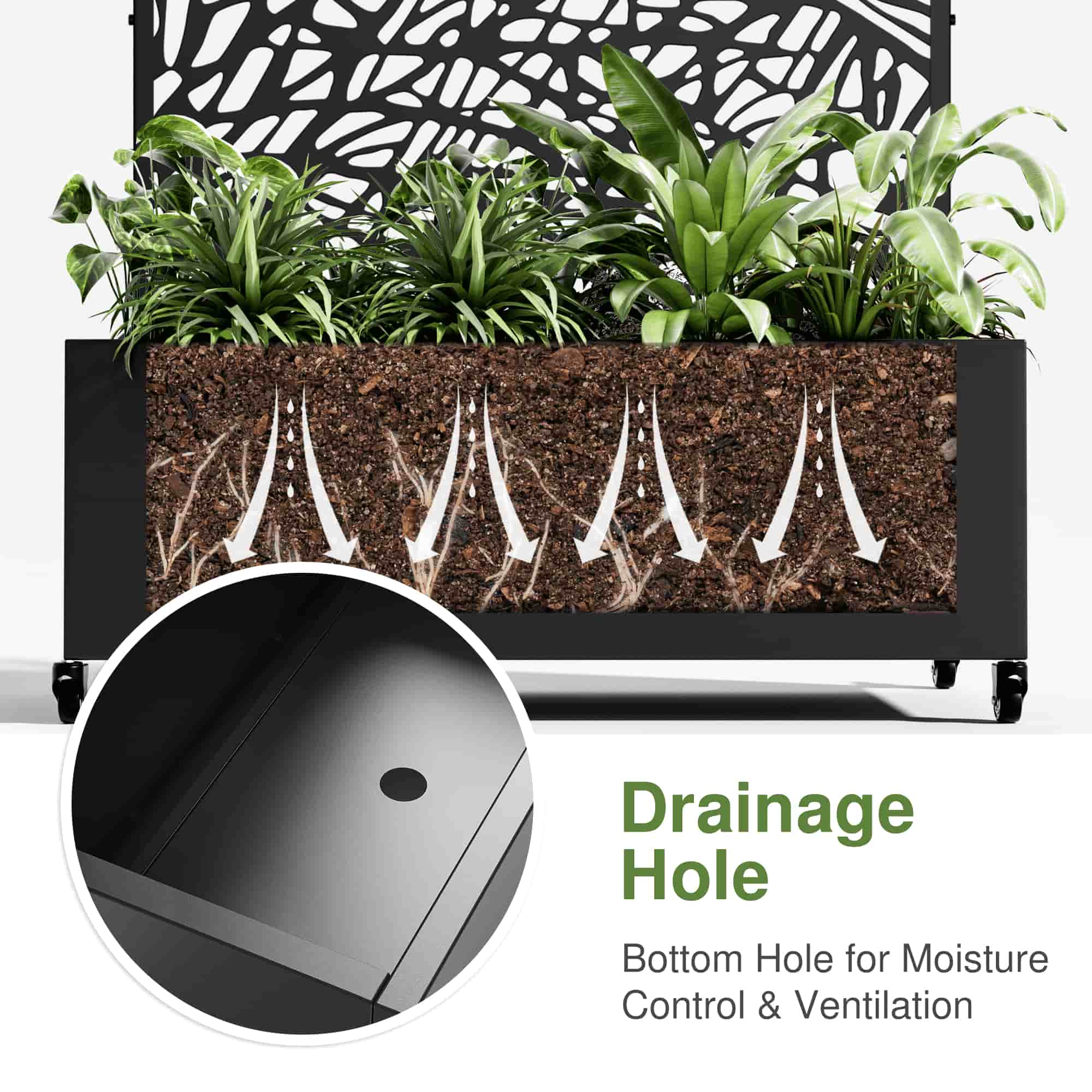 47" Black Metal Indoor Outdoor Rectangular Planter Box-5