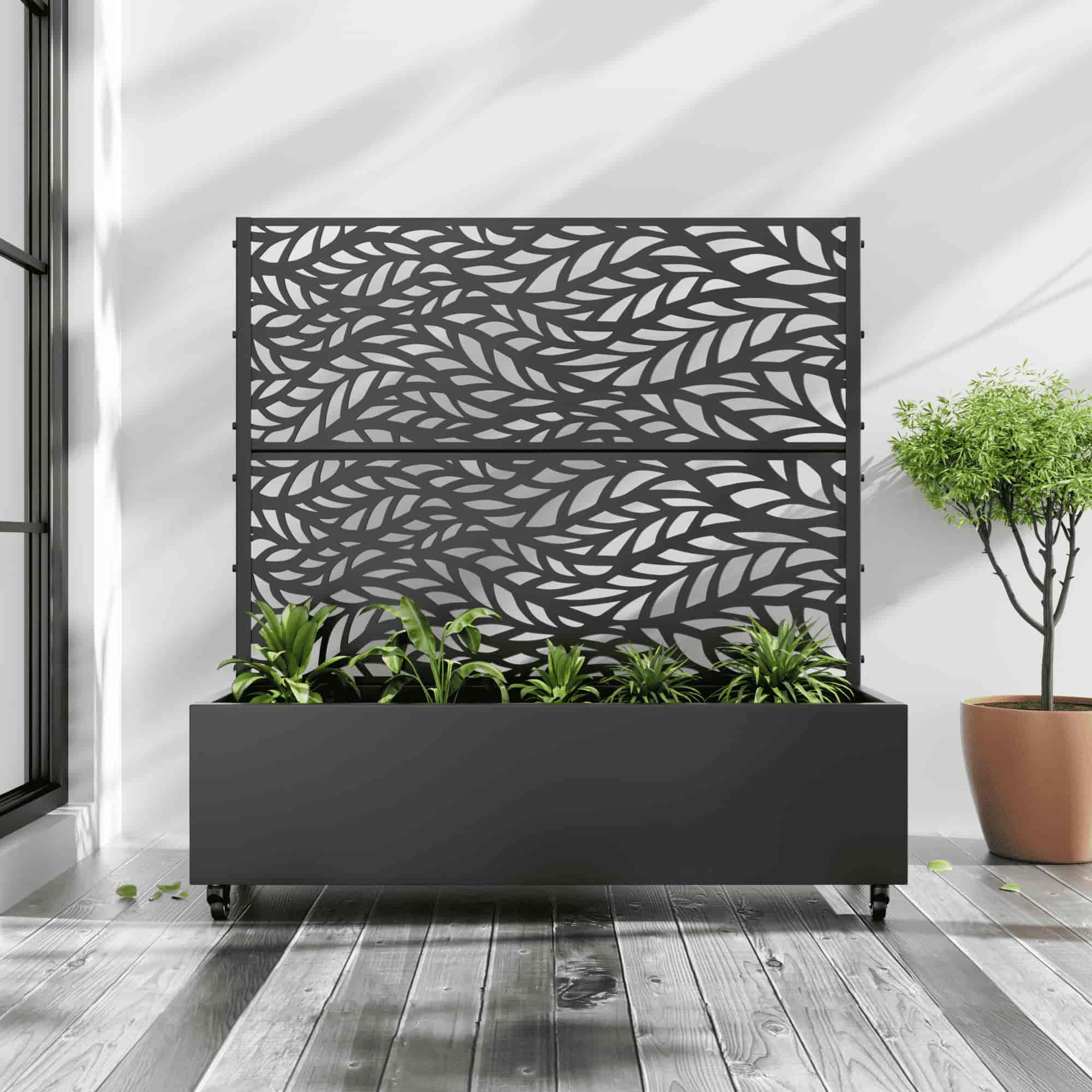 47" Black Metal Indoor Outdoor Rectangular Planter Box-0