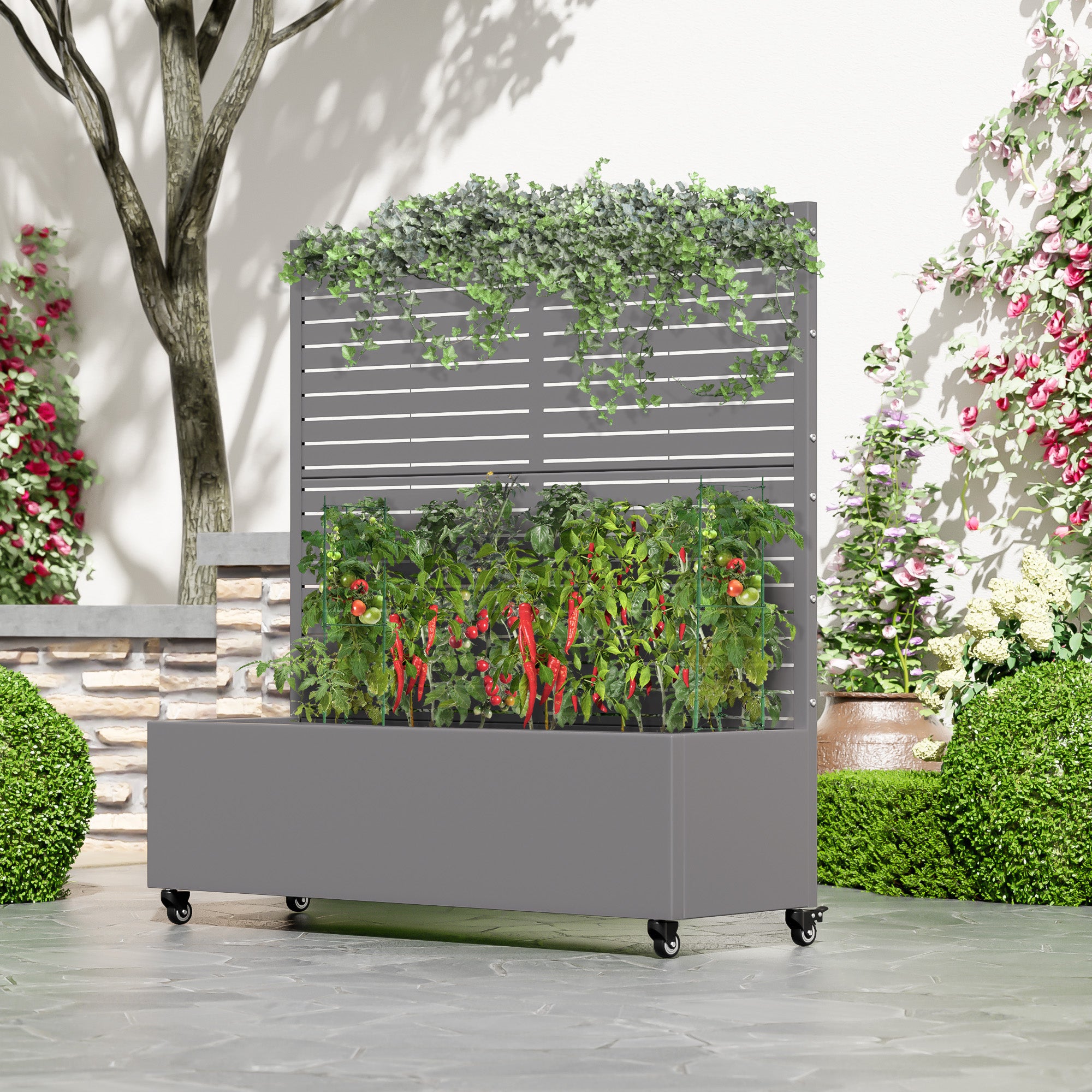 47" Gray Metal Indoor Outdoor Rectangular Planter Box-0
