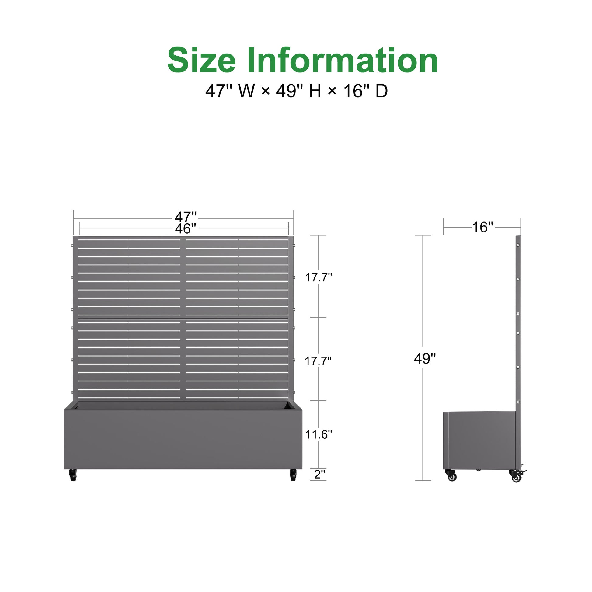 47" Gray Metal Indoor Outdoor Rectangular Planter Box-2