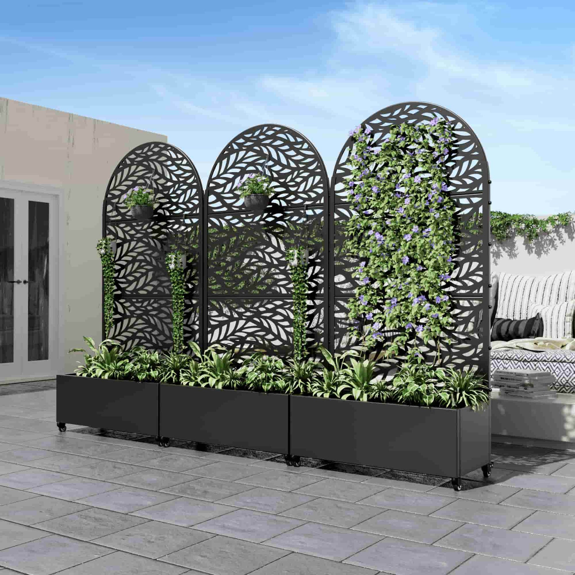 35" Black Metal Indoor Outdoor Rectangular Planter Box-2