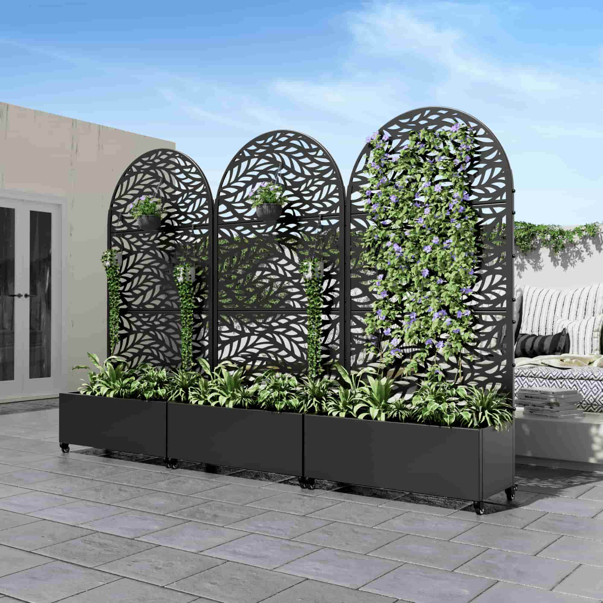 35" Black Metal Indoor Outdoor Rectangular Planter Box-2
