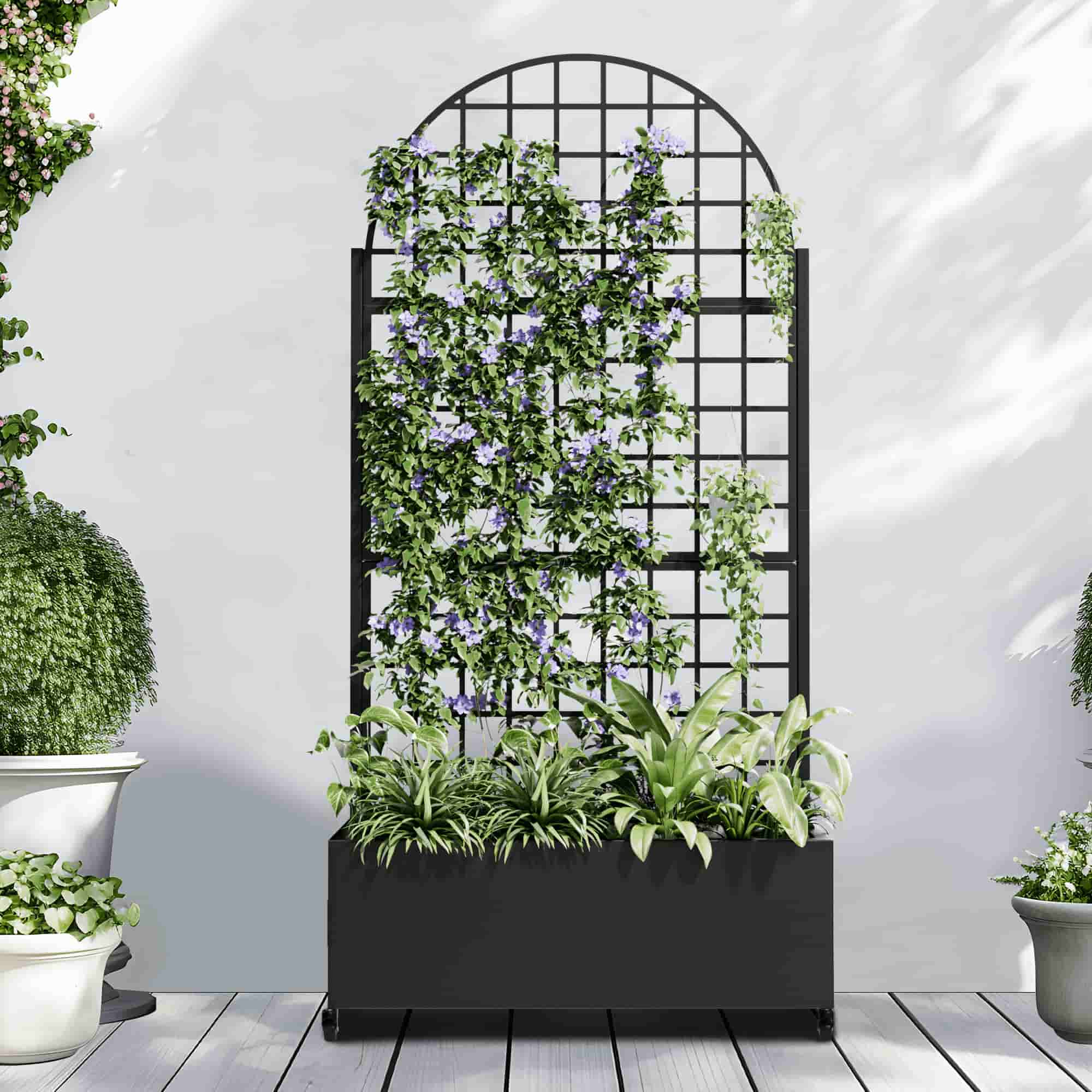 35" Black Metal Indoor Outdoor Rectangular Planter Box-0