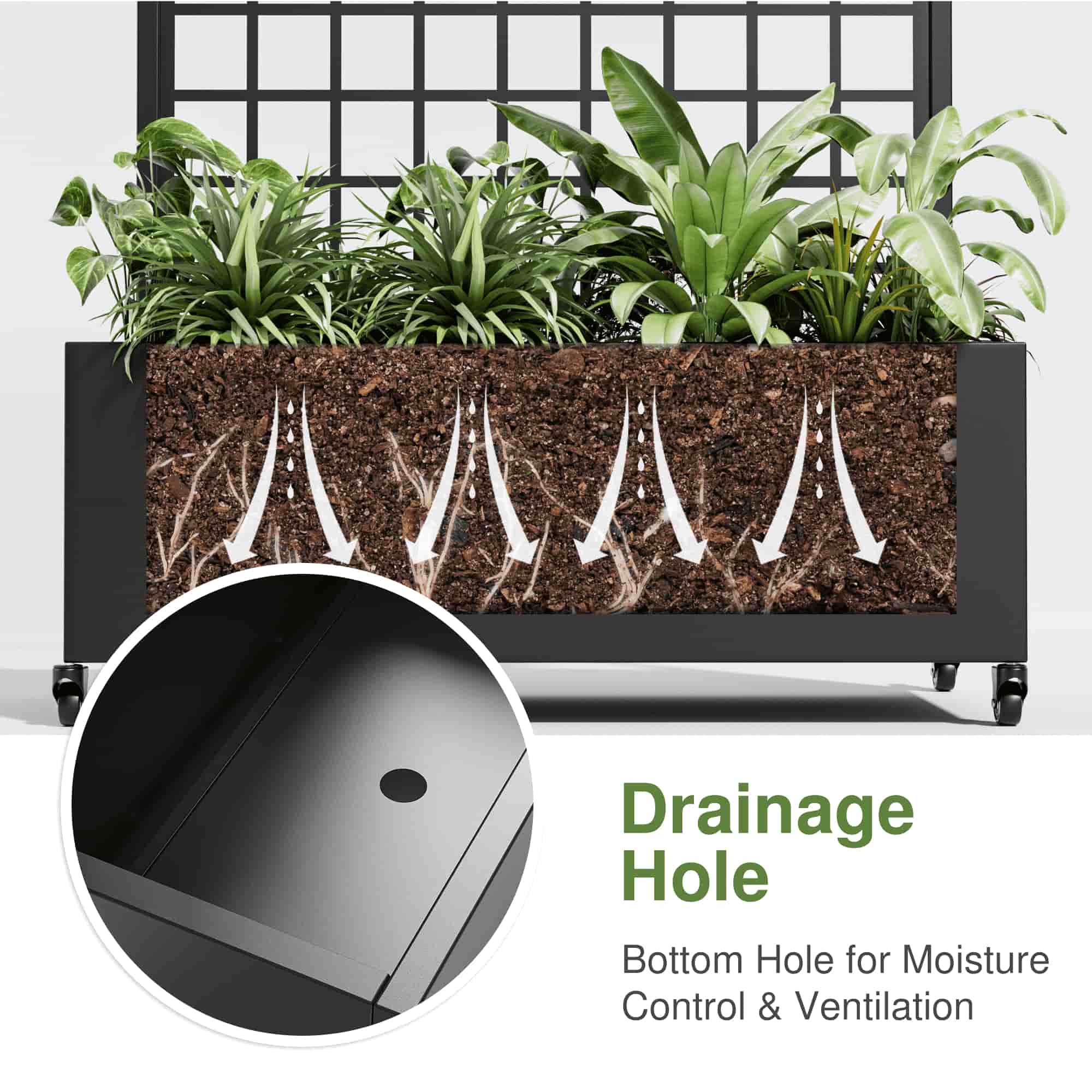 35" Black Metal Indoor Outdoor Rectangular Planter Box-6