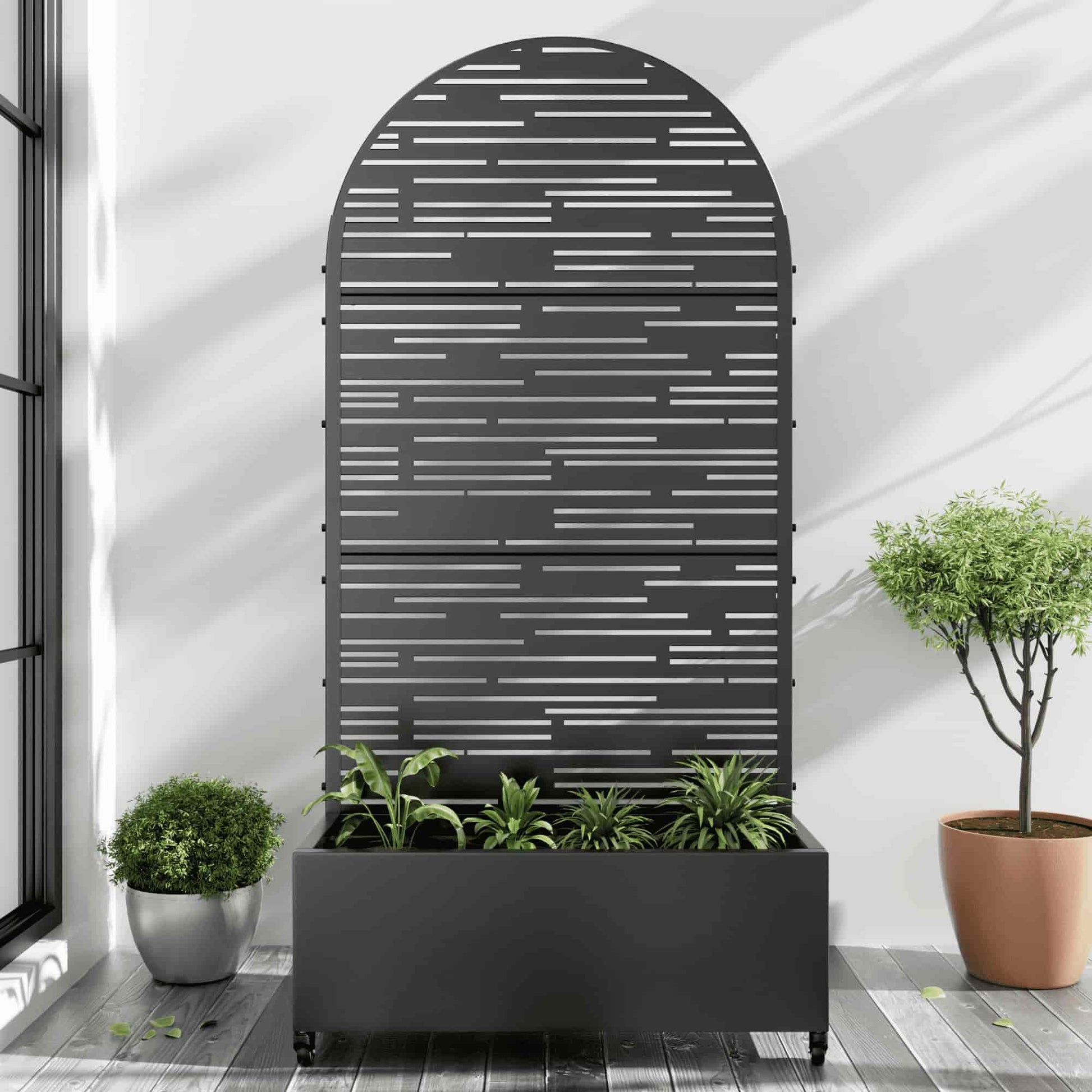 35" Black Metal Indoor Outdoor Rectangular Planter Box-0